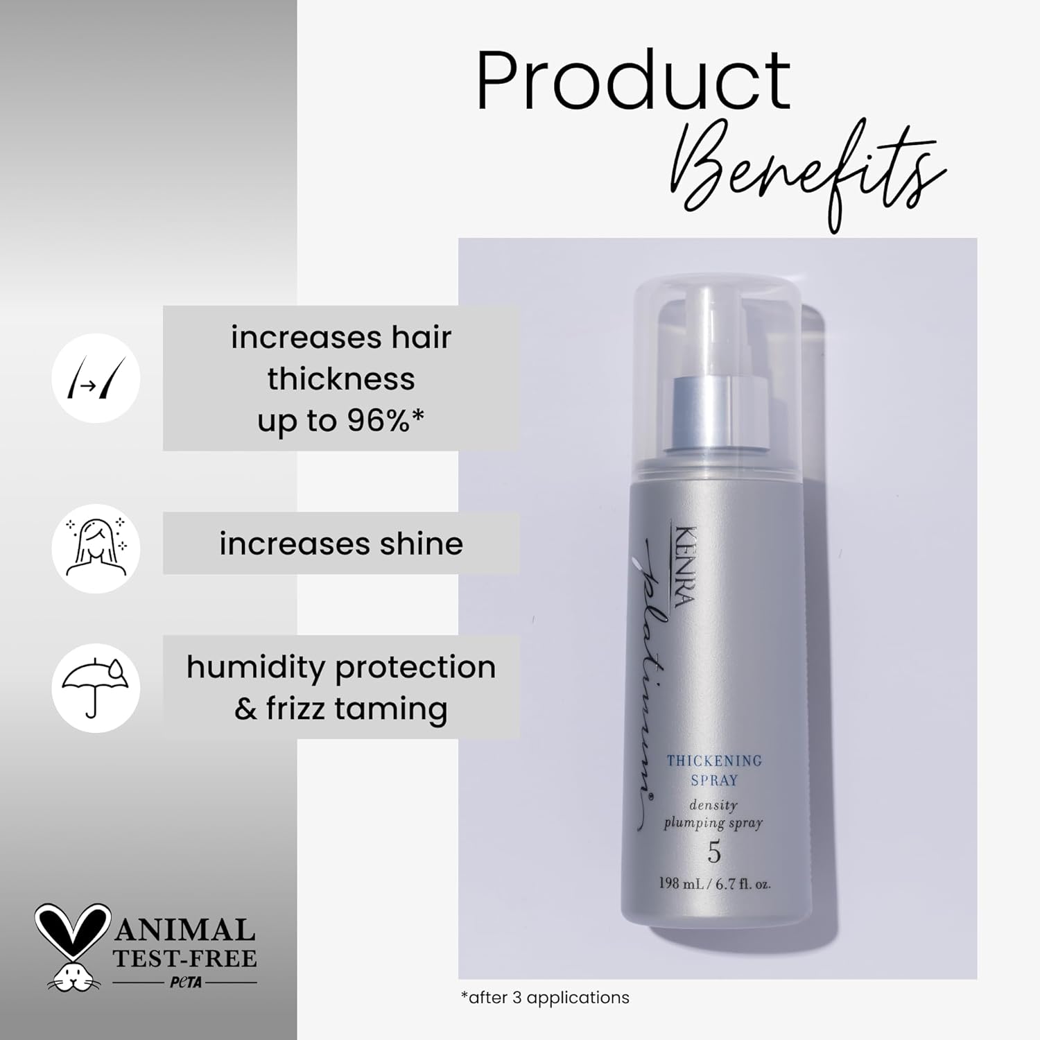 Kenra Platinum Thickening Spray 5 | Volumizing Styler | Density Plumping Spray | Increases Hair Thickness Up To 96% | Humidity Protection & Frizz Taming | All Hair Types - Image 3