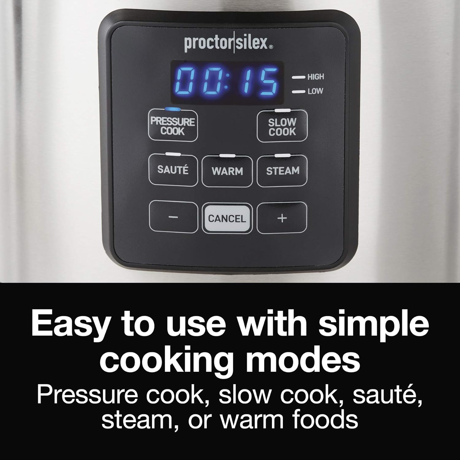 Proctor Silex Proctor-Silex Simplicity 4-in-1 Electric Pressure Cooker, 3 Quart Multi-Function With Slow Cook, Steam, Sauté, Rice, Stainless Steel (34503) - Image 4