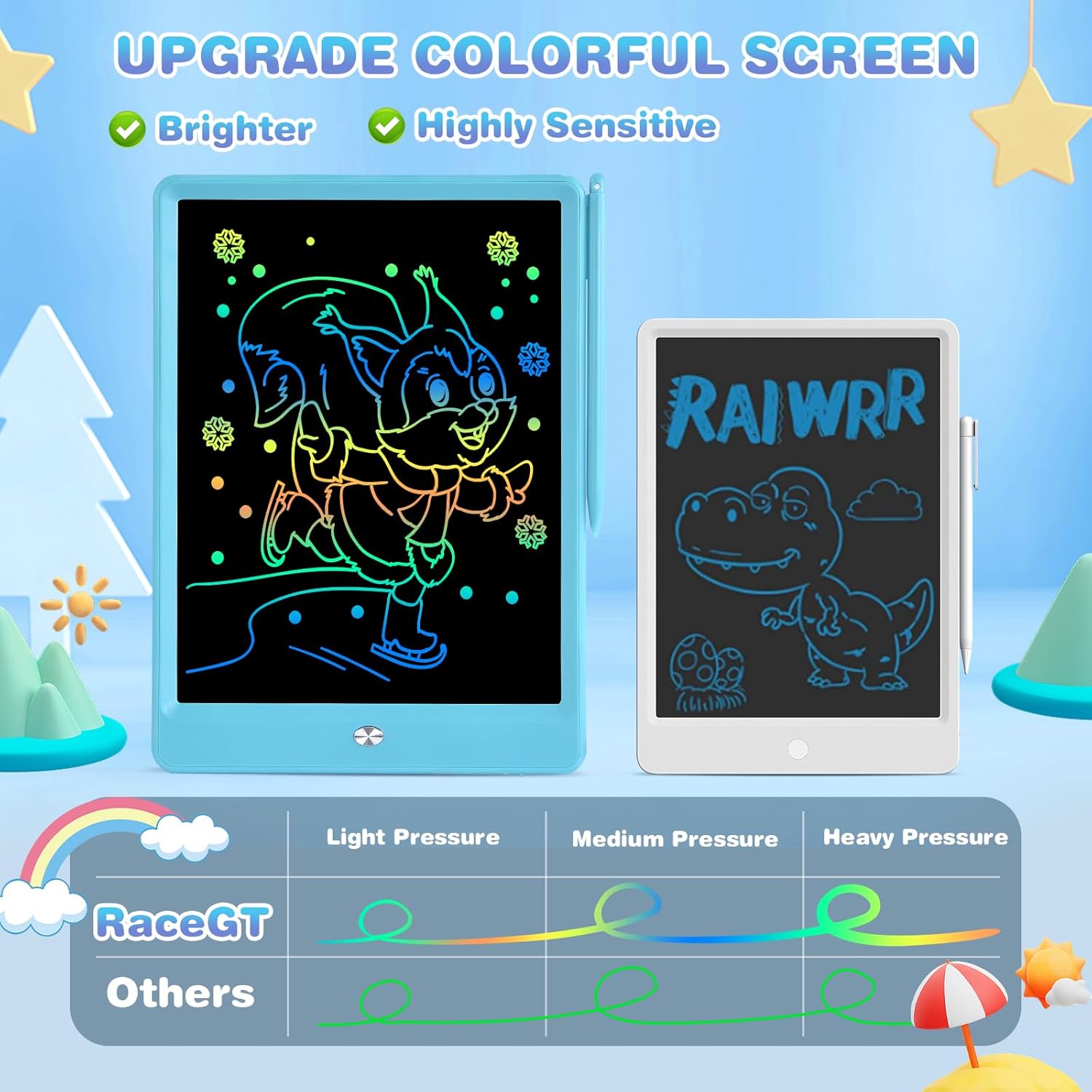RaceGT 10 Inch LCD Writing Tablet for Kids 2 Pack,Gifts Toys Drawing Board for 3 4 5 6 Years Girls and Boys Doodle Board Scribble Educational Travel Essentials for Camping Road Trip - Image 4