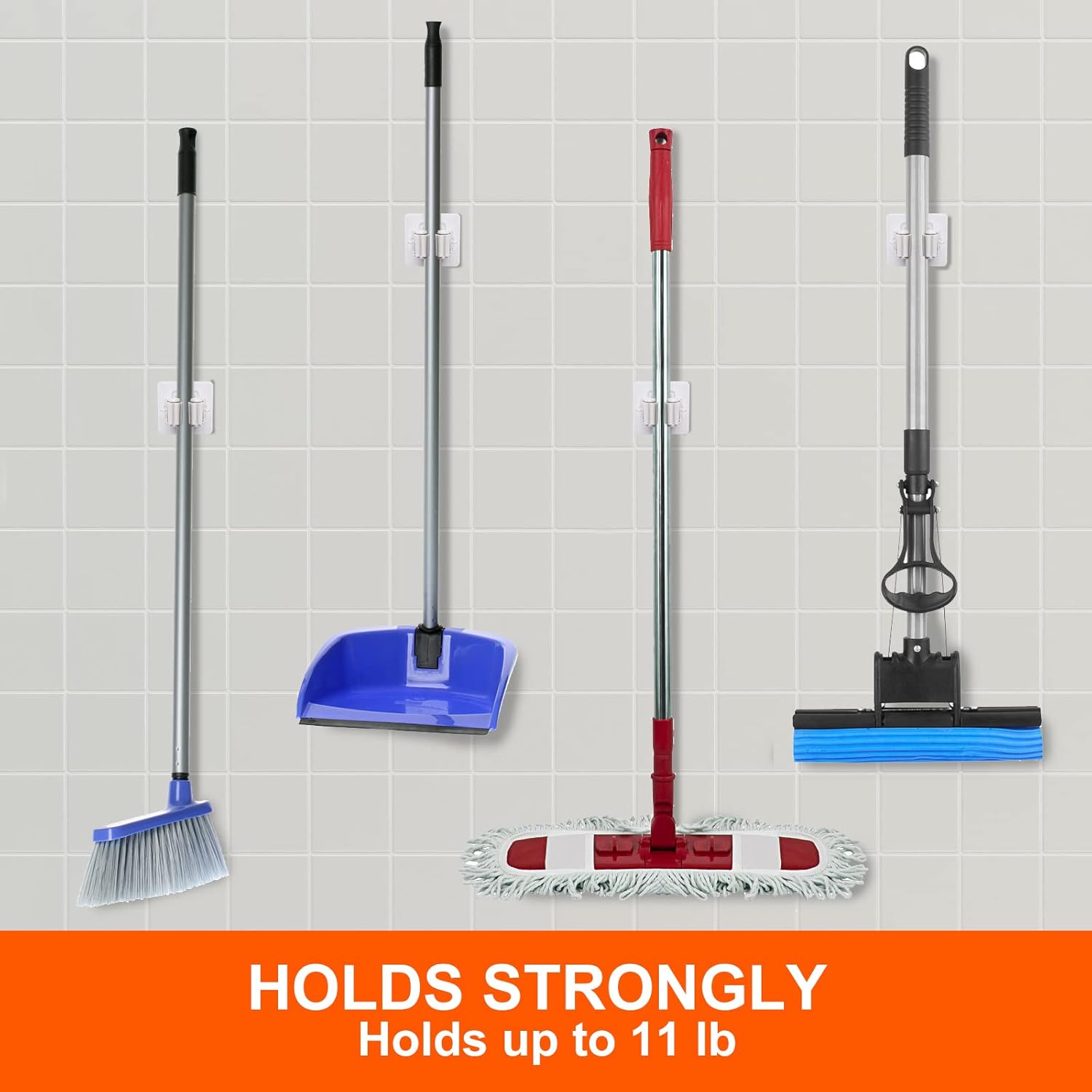 4- Pack Mop and Broom Holder Wall Mount, Broom Gripper Holds Self Adhesive No Drilling, Broom and Dustpan Hanger for For Home Garden Garage And Storage, 4 Packs - Image 6