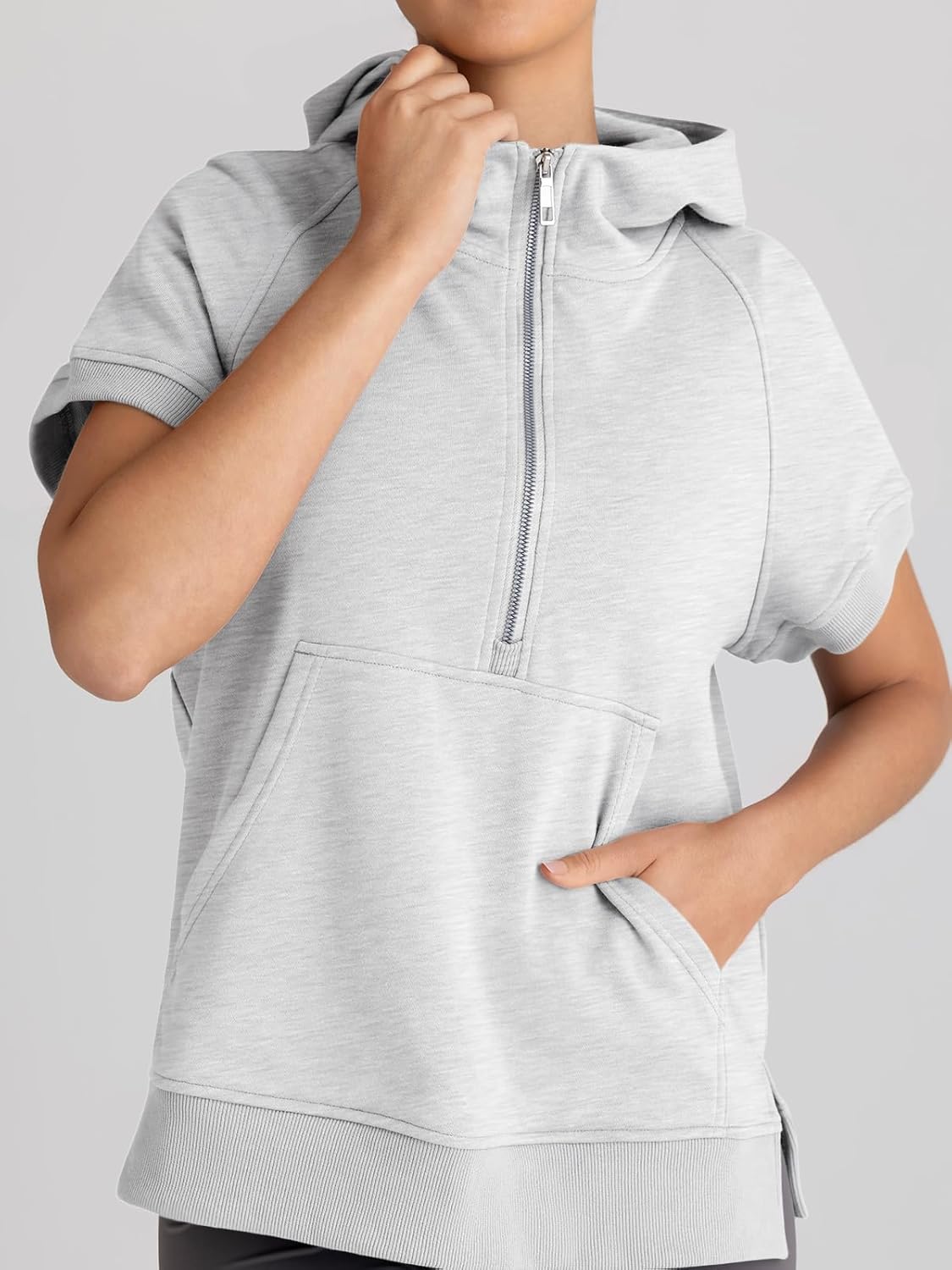 AUTOMET Oversized Hoodies for Women Short Sleeve Half zip Sweatshirt Fleece Loose Fit Pullover 2025 Fall Fashion Outfits - Image 6