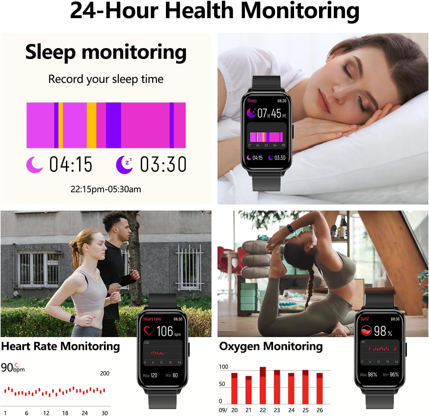 Smart Watch Health Fitness Tracker with 24/7 Heart Rate, Blood Oxygen Sleep Monitor, 115 Sports Modes, Step Calorie Counter Pedometer IP68 Waterproof for Android and iPhone Women Men - Image 6