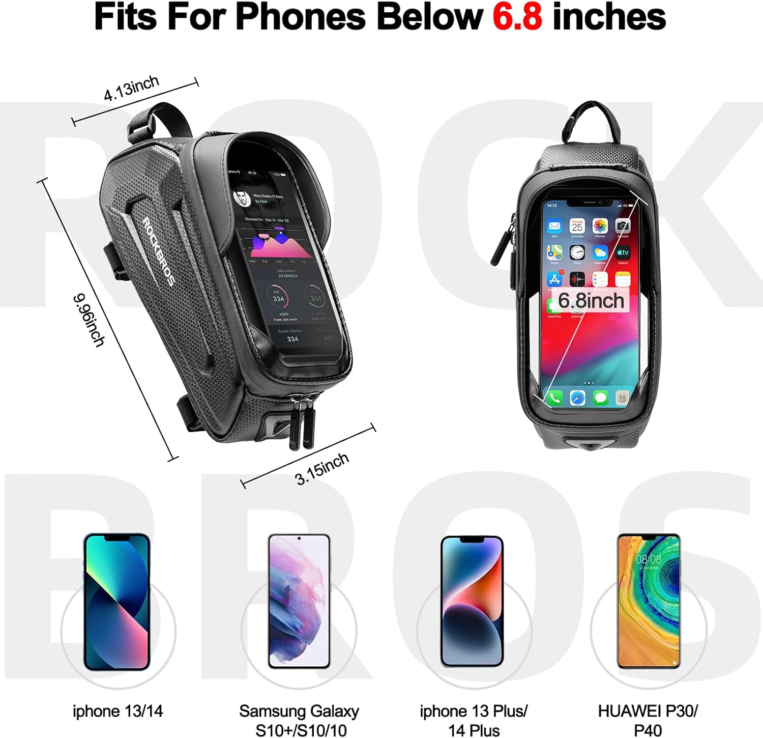 ROCKBROS Bike Bag Phone Mount Bag Bicycle Accessories Pouch, EVA Waterproof Bike Phone Holder Top Tube Front Frame Bag Handlebar Bags Compatible Phones Under 6.8” - Image 4