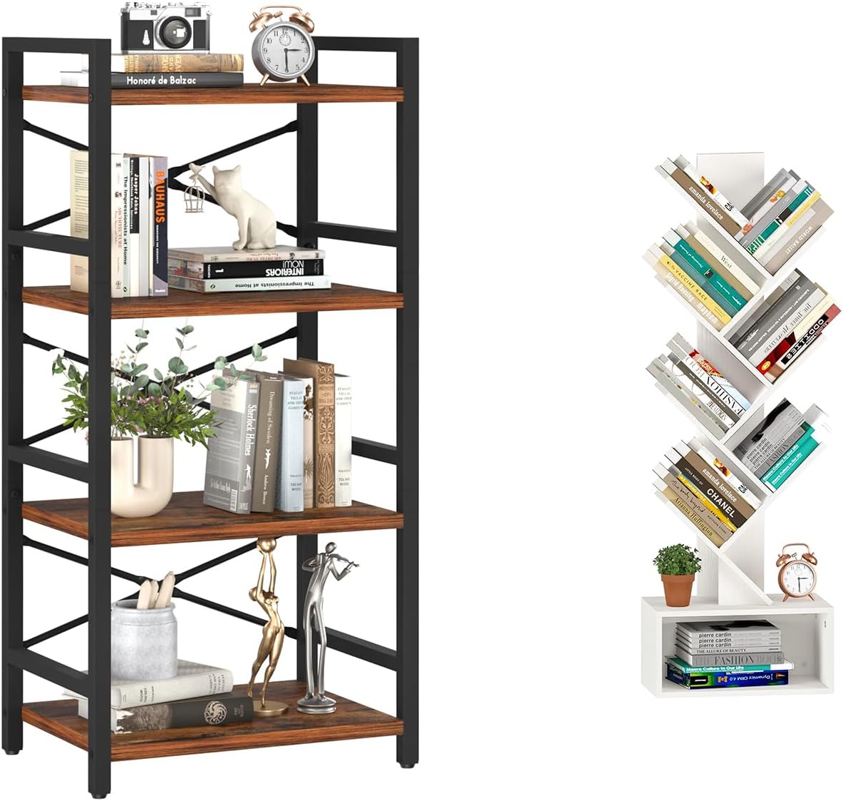 Yoobure Tree Bookshelf - 6 Shelf Retro Floor Standing Bookcase and 4 Tier Bookshelf - Image 2