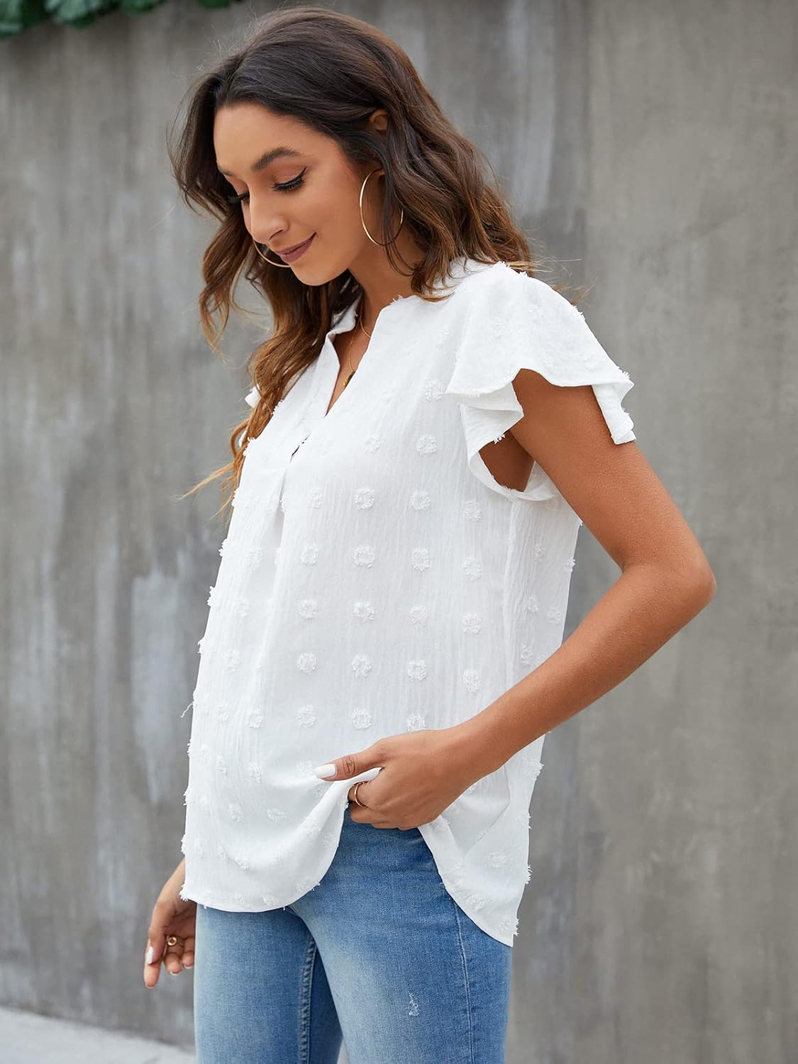 Blooming Jelly Womens White Blouse V Neck Ruffle Sleeve Flowy Shirts Dressy Casual Cute Summer Tops - Image 4