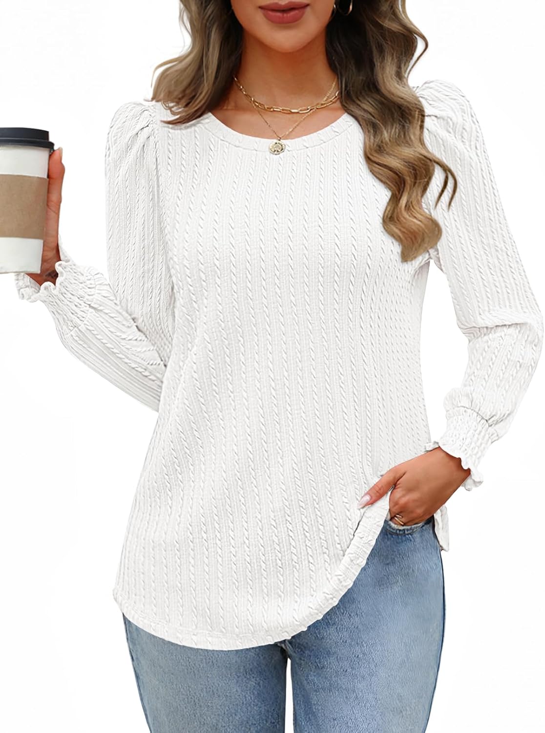 MEROKEETY Womens Spring Tops Long Sleeve Shirts 2025 Trendy Dressy Clothes Casual Blouse - Image 2