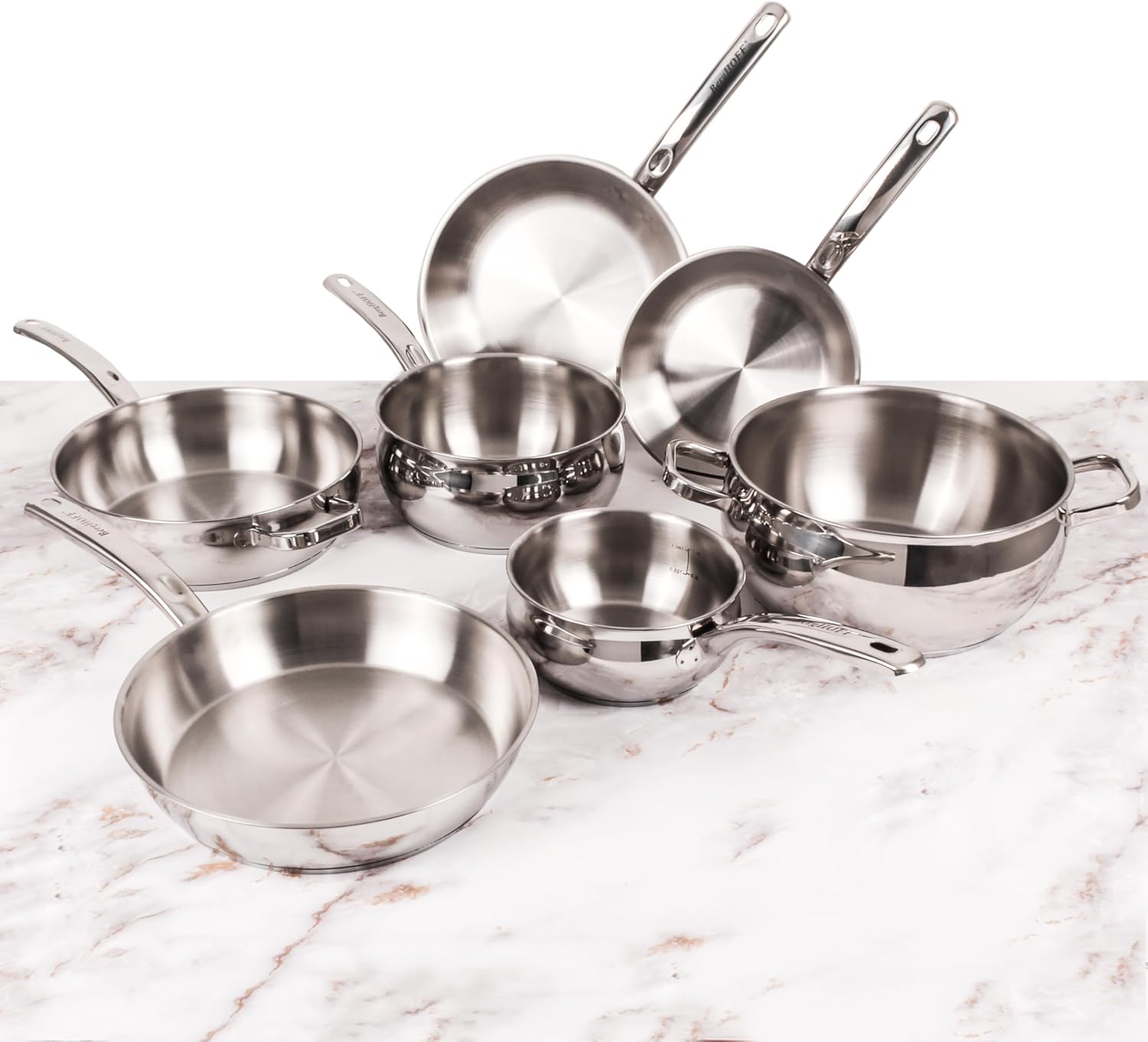 BergHOFF Belly Shape 18/10 Stainless Steel 12Pc Cookware Set, Glass Lids, Fast, Evenly Heat, Induction Cooktop Ready - Image 5