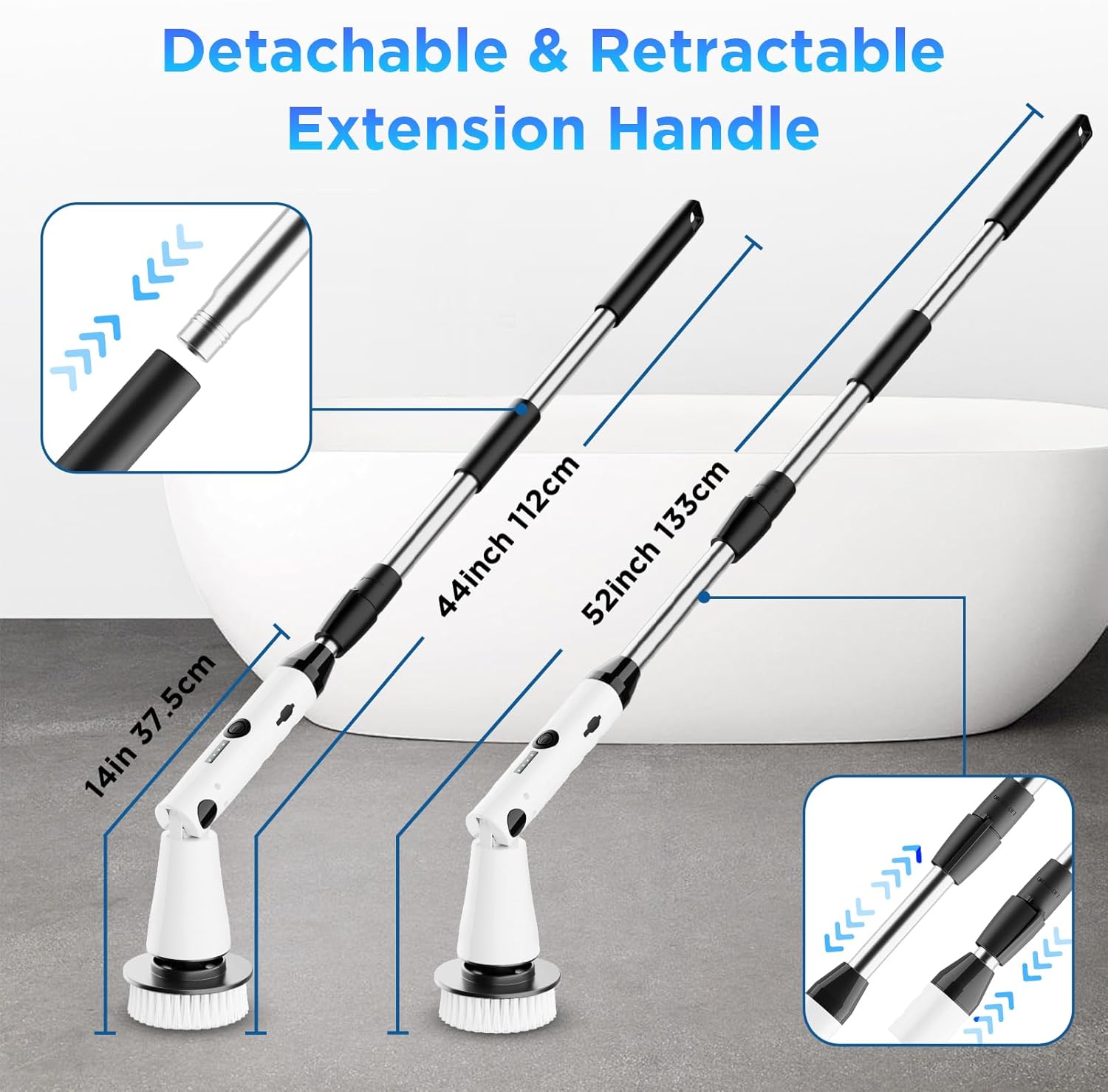Electric Spin Scrubber, 2024 New Bathroom Cleaner, Power Shower Cleaning Brush with Extendable Handle & 4 Brush Heads, Shower Scrubber for Bathtub Tile Grout Kitchen Window and Floor - Image 6