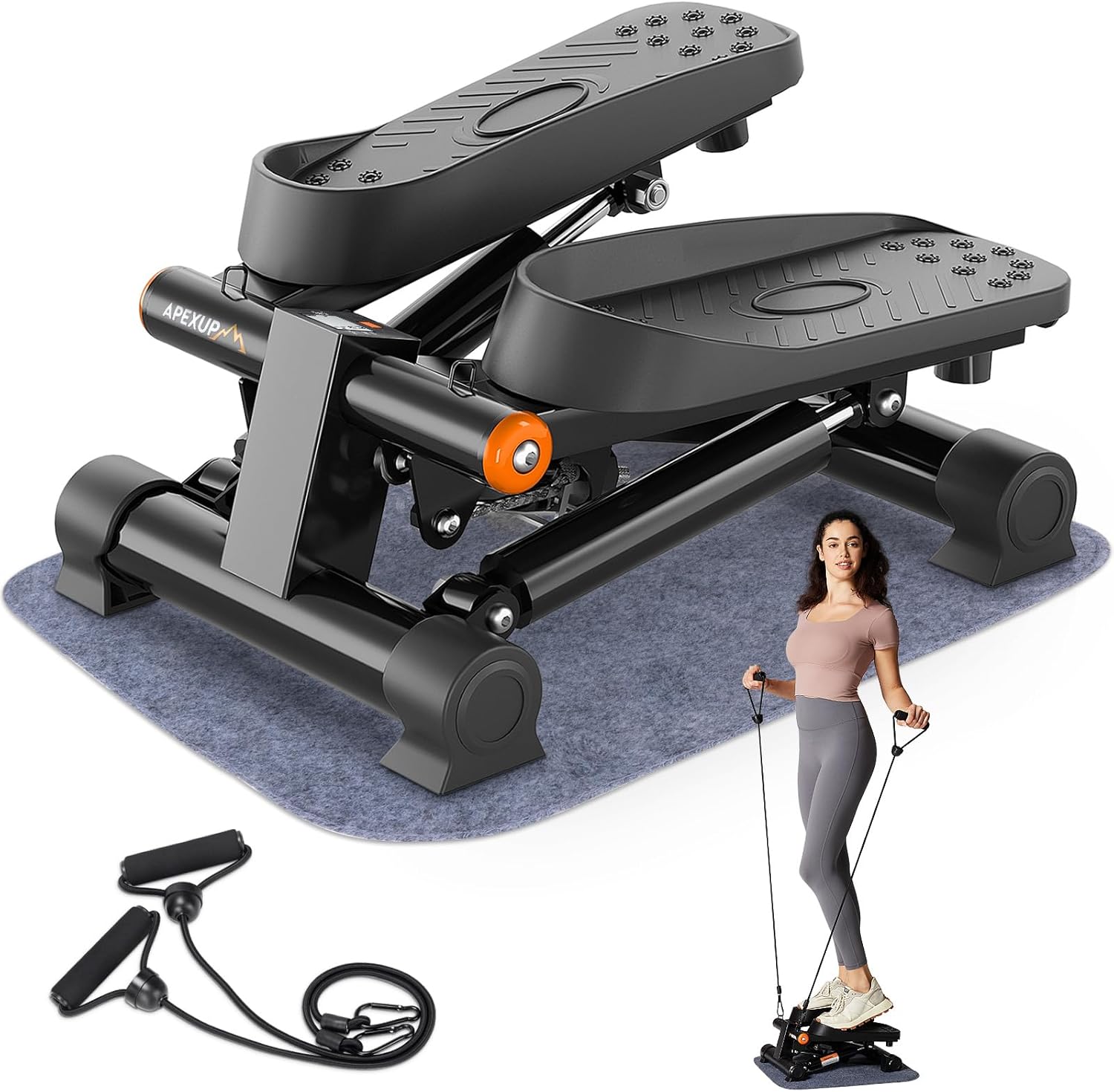 APEXUP Steppers for Exercise at Home, Stair Stepper with Resistance Bands and Mat, 330LBS Loading Capacity Mini Stepper with LCD Monitor for Full Body Workout Cardio - Image 2