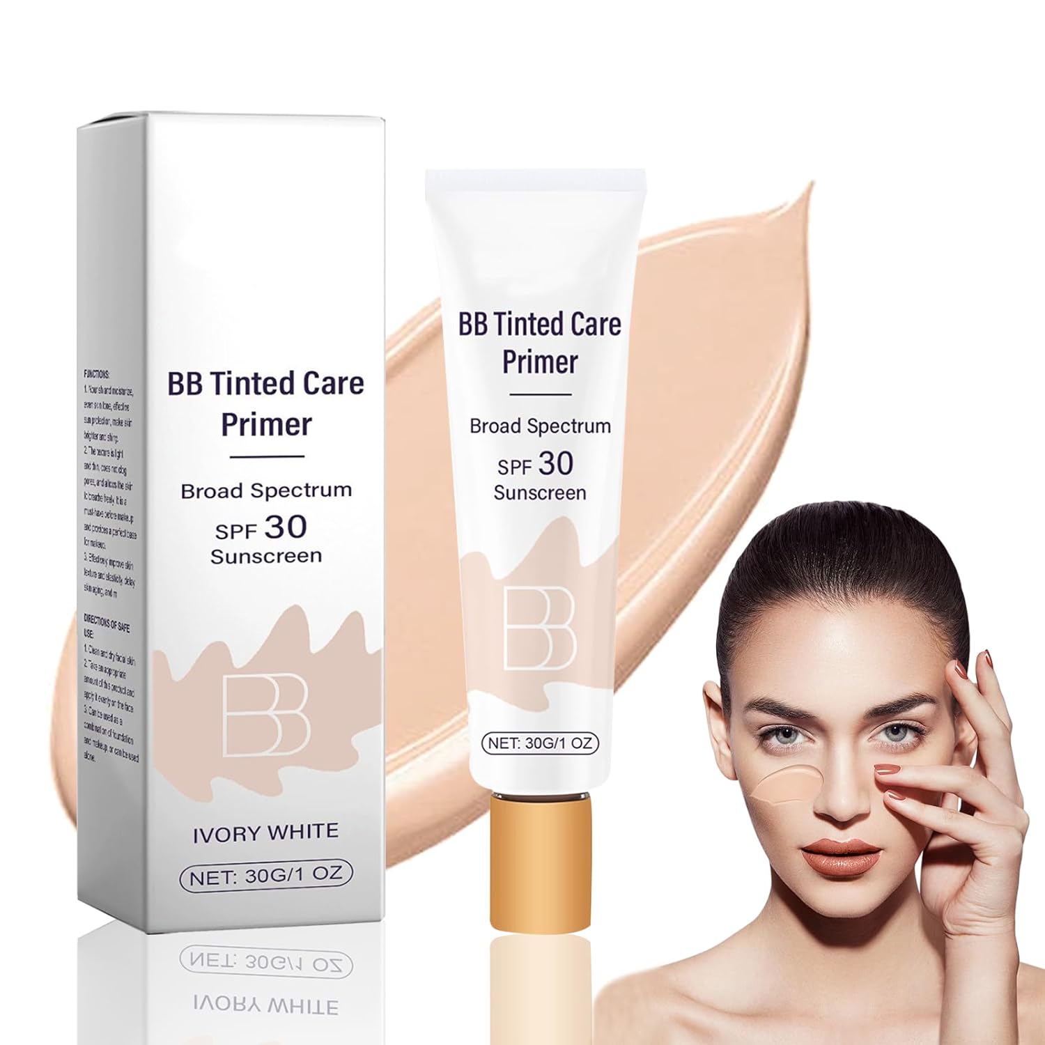 BB Blur Tinted Moisturizer SPF 30, BB Cream Tinted Moisturizer, BB Tinted Care Full Coverage Light-Medium Skin Color Hydrating & Smoothing, Makeup Moisturizing and Nourishing Daily Cream(Ivory, s) - Image 2