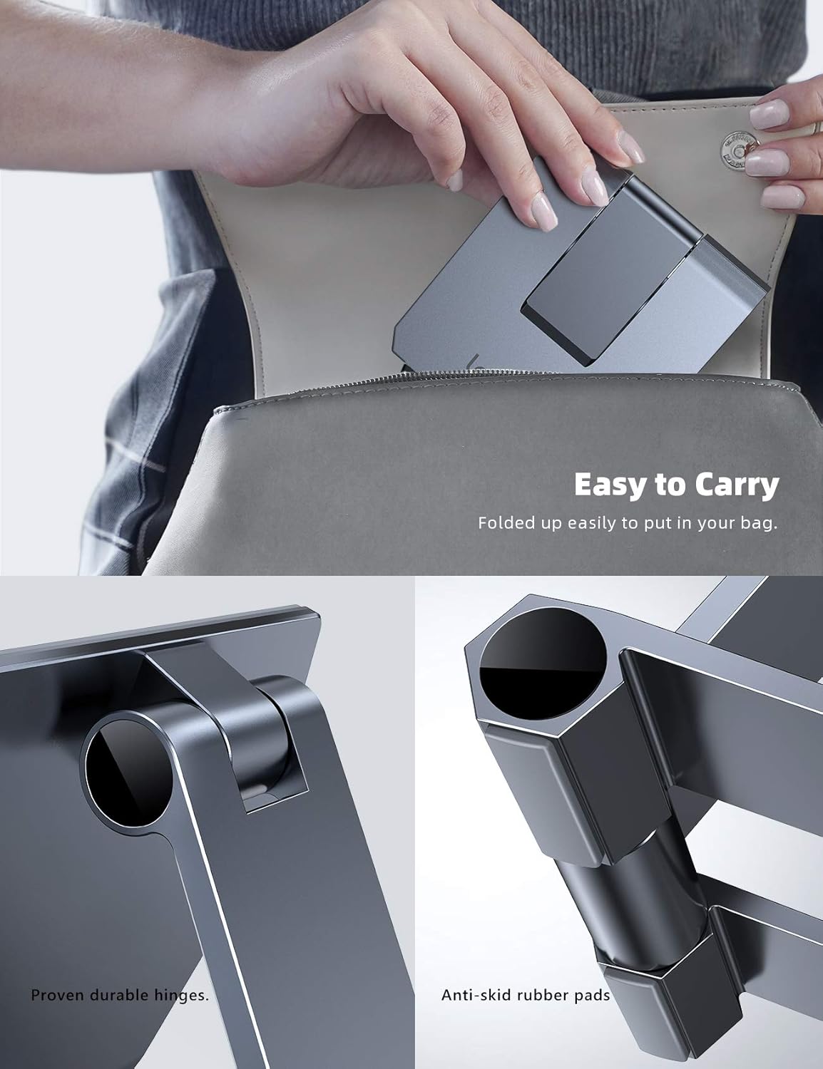 Lamicall ๐ฎ๐ฌ๐ฎ๐ ๐๐ฉ๐ ๐ซ๐๐๐๐ Adjustable Cell Phone Stand for Desk - Foldable Aluminum Desktop Phone Holder Cradle Dock, Compatible with Phone 15 14 13 12 Mini 11 Pro Xs (4-11'') - Grey - Image 7