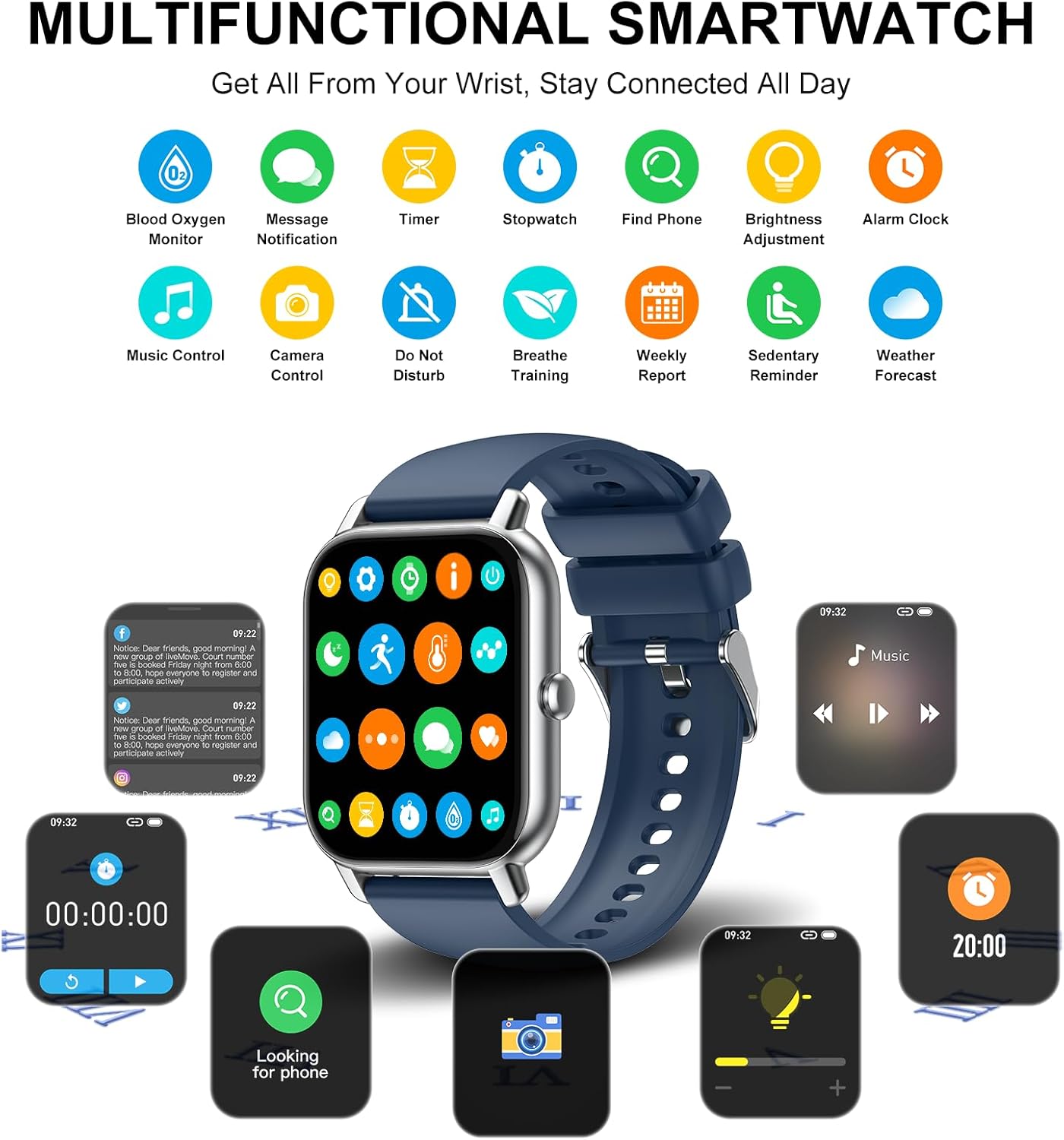 Smart Watch for Men Women Answer/Make Calls, 1.85" HD Fitness Watch with Heart Rate Monitor Sleep Monitor, 114+ Sports Activity Trackers with Step Counter, IP68 Waterproof, Smartwatch for Android/iOS - Image 7