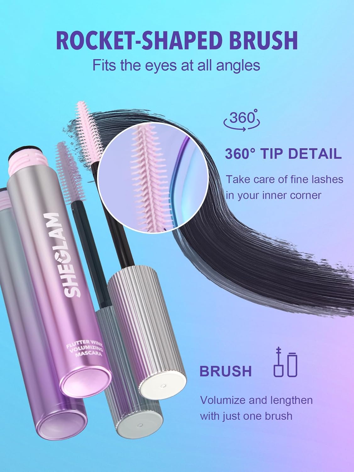 SHEGLAM Flutter Wink Volumizing Mascara Lash Extensions Tubing Mascara Length and Lift-Black - Image 3