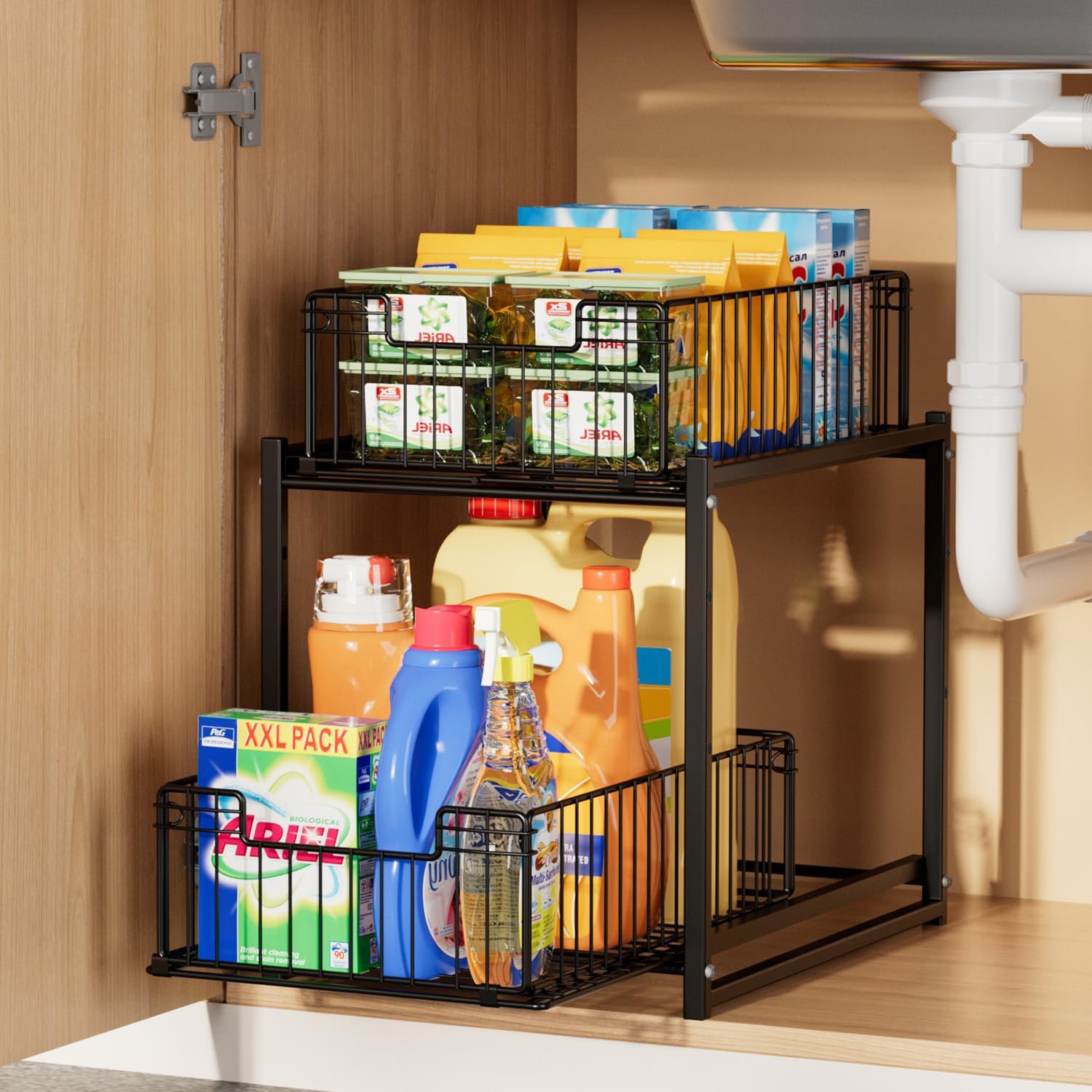 Under Sink Organizer, 2-Tier Pull Out Cabinet Organizer, Kitchen Bathroom Organizer and Storage, Spice Rack for Kitchen, Multi-use Sliding Drawers Shelves (1 Pack) - Image 2