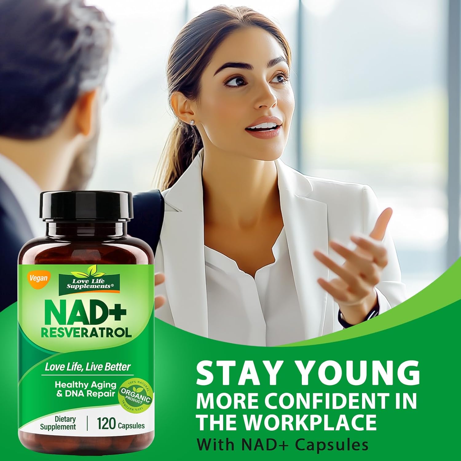 NAD+ Supplement 2000 mg, Energy and NMN Alternative for Aging Defense, True NAD+ & Resveratrol, Healthy Metabolism and Vitality for Men & Women, 120 Capsules - Image 3