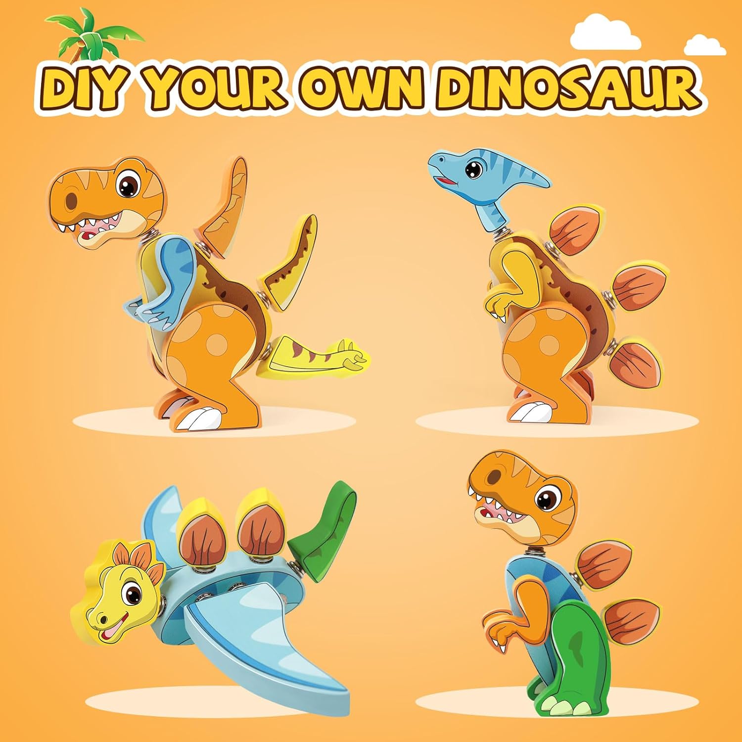 5PCS Dinosaur Snap Together Building Toys, Wooden Dinosaur Toys for Kids 3-5, 5-7, STEM Preschool Learning Activities Fine Motor Skills Dino Toys, Gifts for 3 4 5 6 Year Old Boys Girls Kids - Image 6