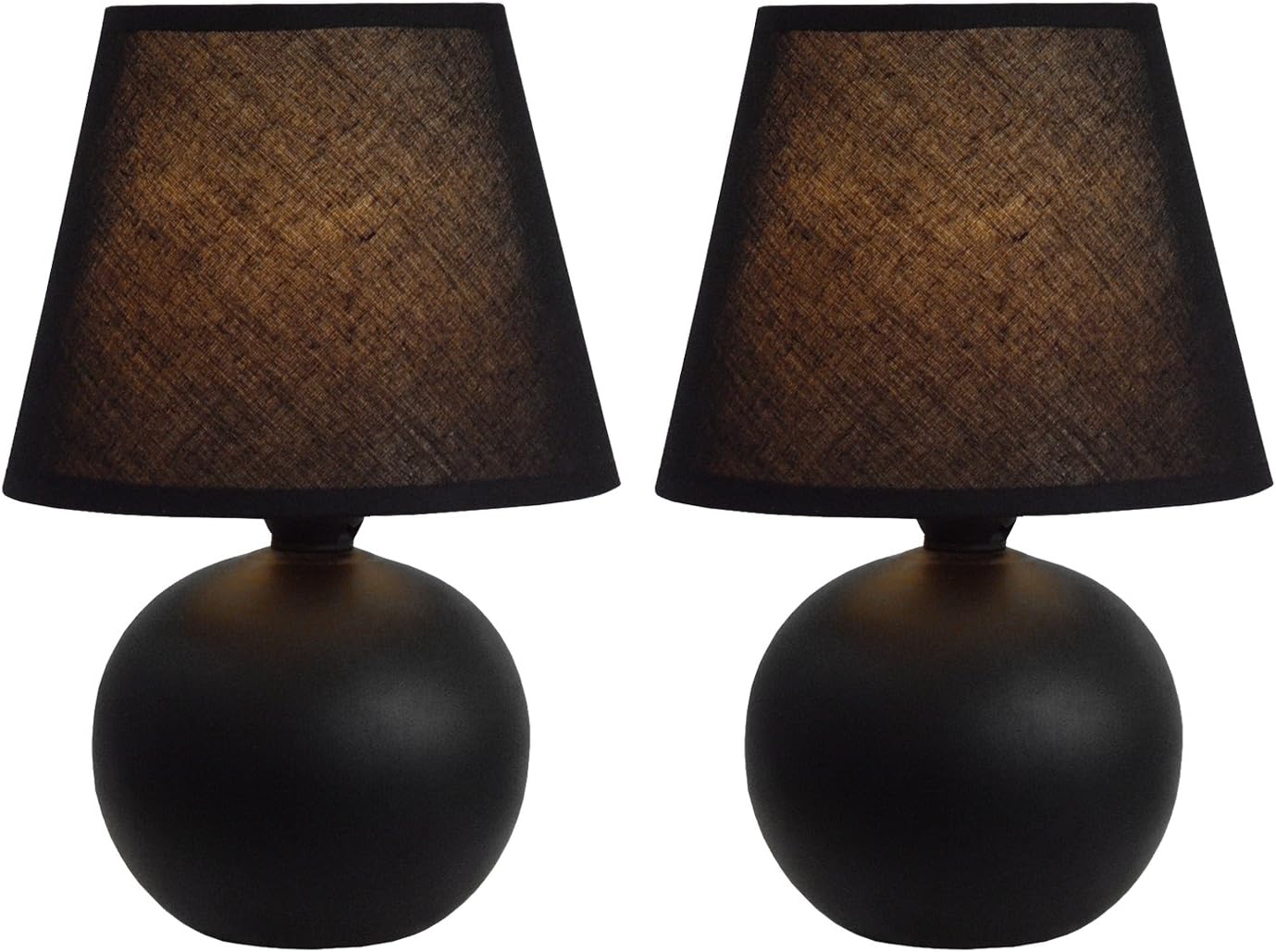 Simple Designs LT2008-BLK-2PK Mini Ceramic Globe Table Lamp 2 Pack Set with Matching Fabric Shade, Black - Image 2
