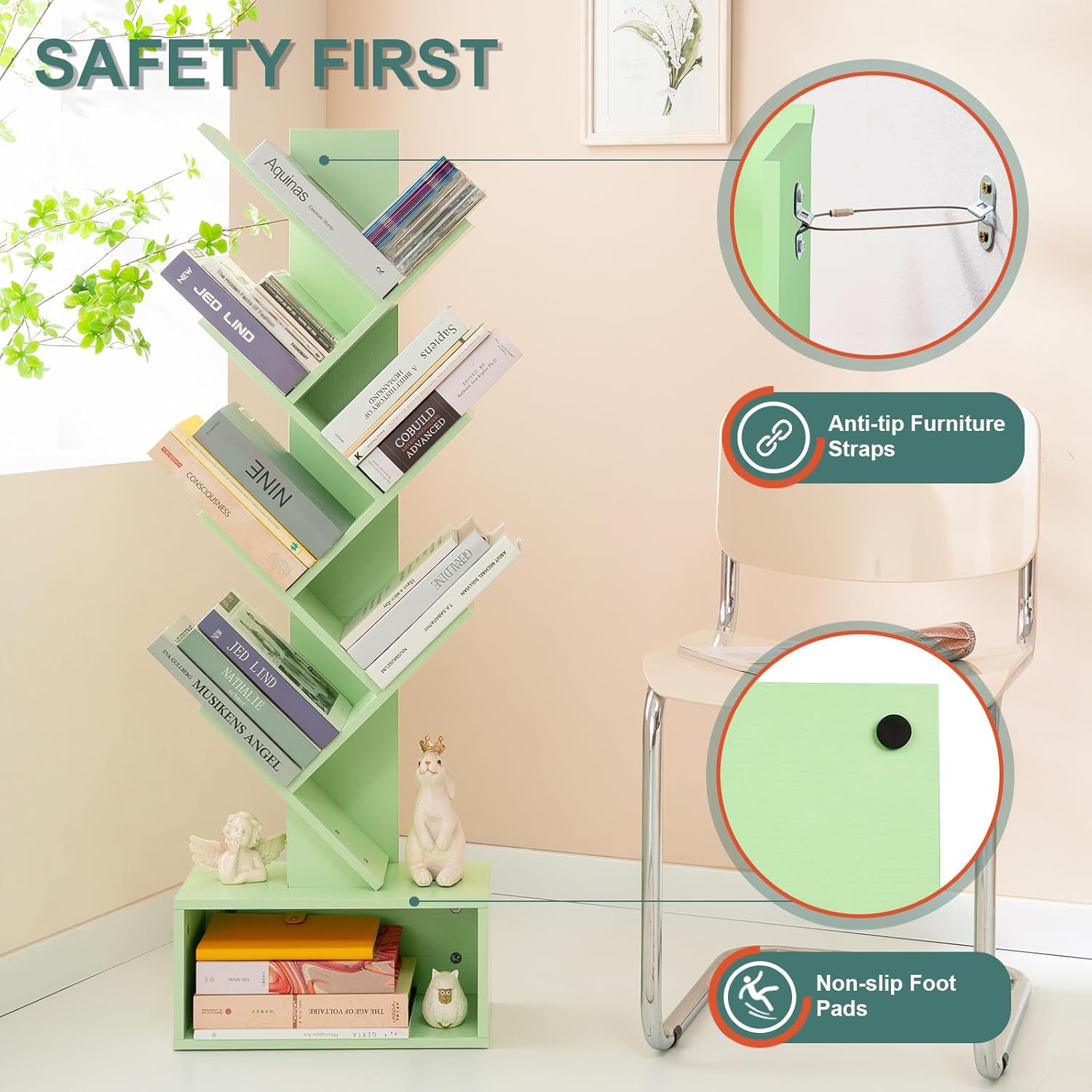 Yoobure Tree Bookshelf - 6 Shelf, White Night Stand - Image 10