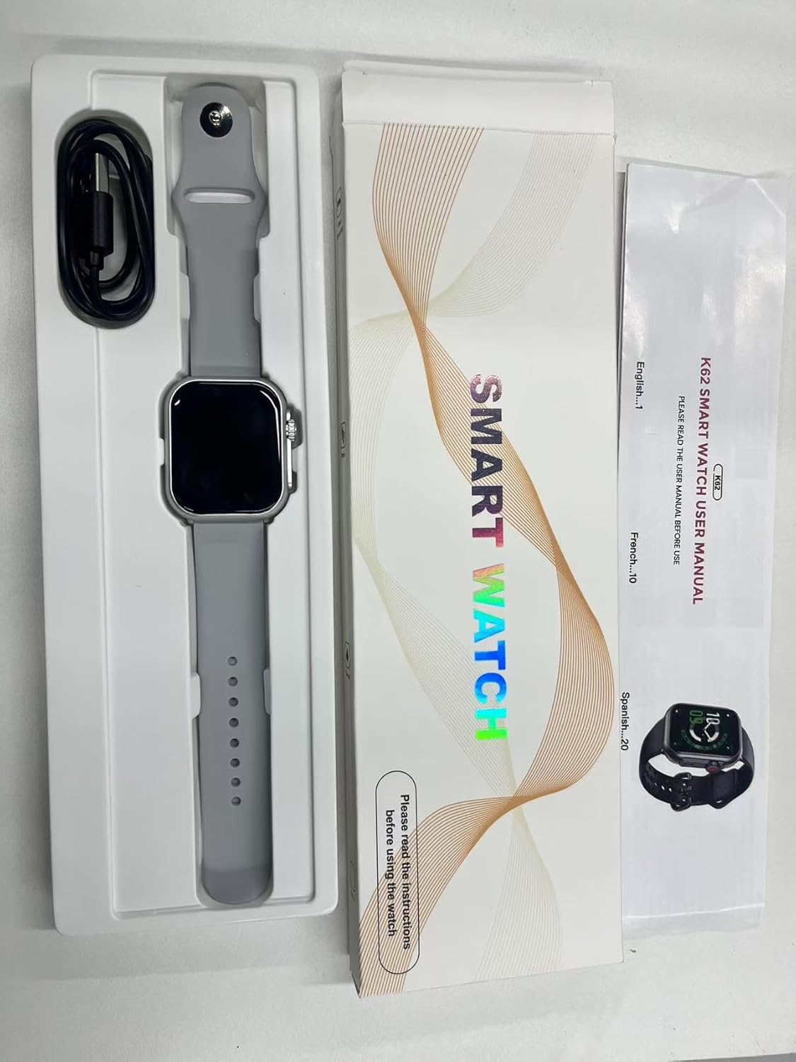 Smart Watch for Men Women with Bluetooth Call, Smart Tracker 1.83" HD K62 (Gray) - Image 3