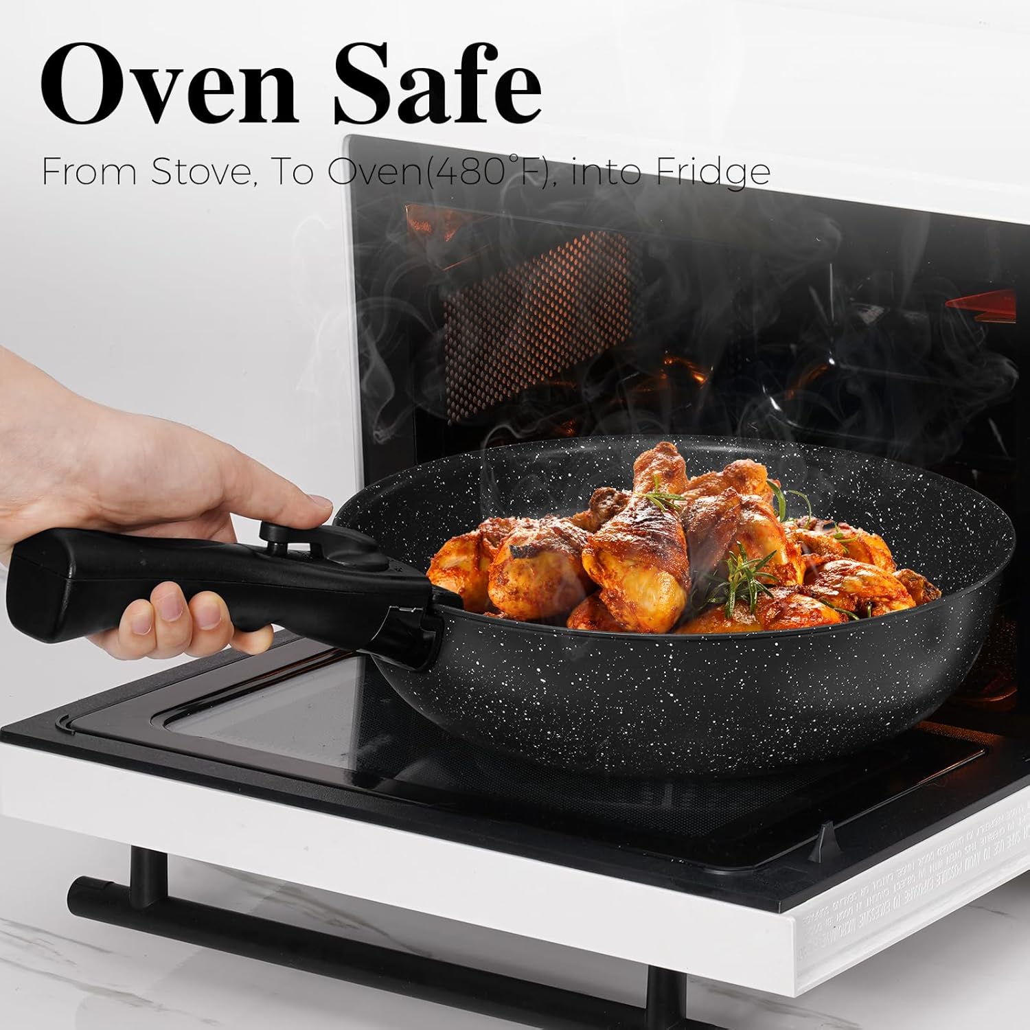 17 Pcs Pots and Pans Set Non Stick, Cookware Sets with Detachable Handle, Nonstick RV Kitchen Cooking Tools Removable Handles, Oven Safe, Induction Fast, Stackable Induction Cookware, Black - Image 6