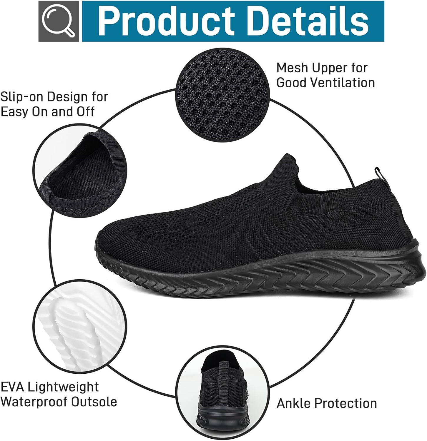 JIAFO Mens Shoes Walking Shoes for Men Mens Slip On Shoes Sneakers for Men, Casual Athletic Running, Lightweight Breathable Mesh Knit - Image 3