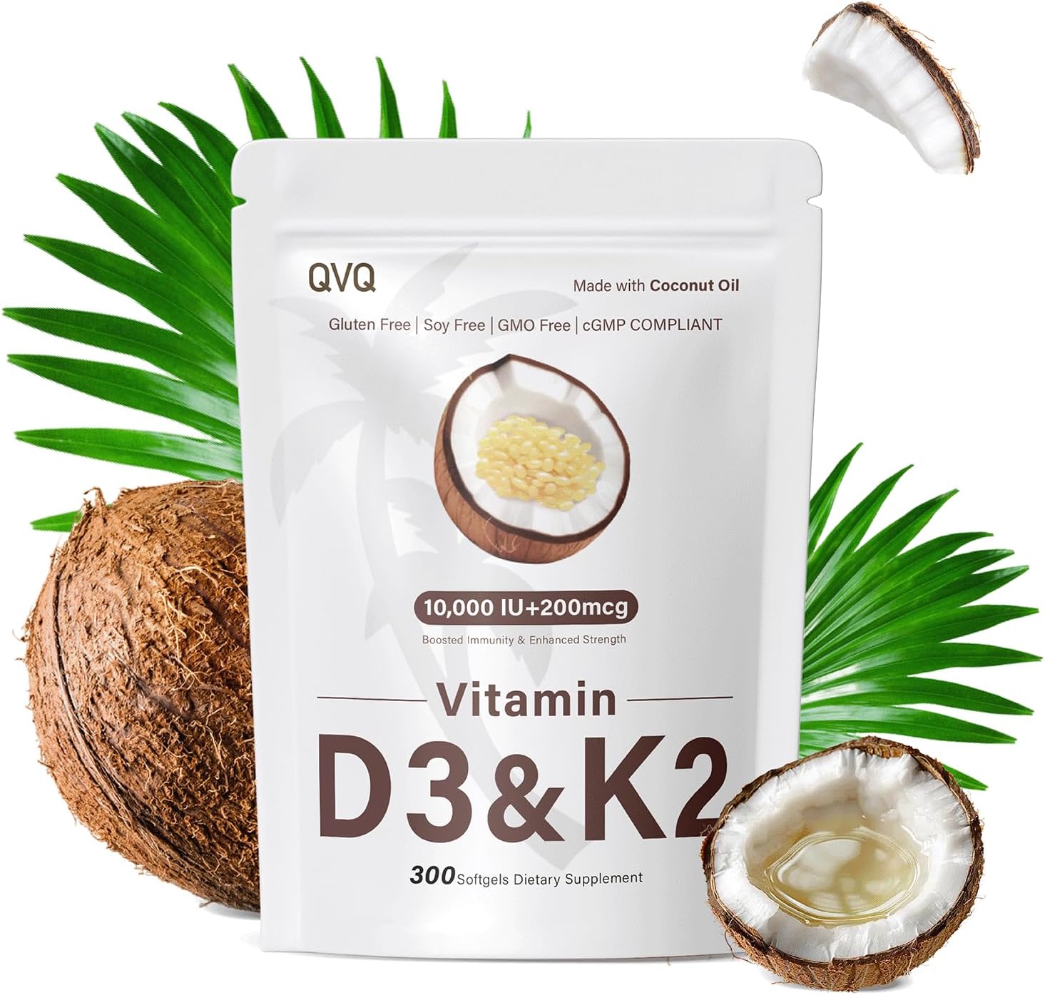 300 Pcs 2 in 1 Vitamin D3 10000 iu Plus K2 (MK-7) 200 mcg Virgin Coconut Oil Softgels with Vitamins D & K Supports Calcium Absorption, Bone, Immune, & Heart Health – Easy to Swallow - Image 2