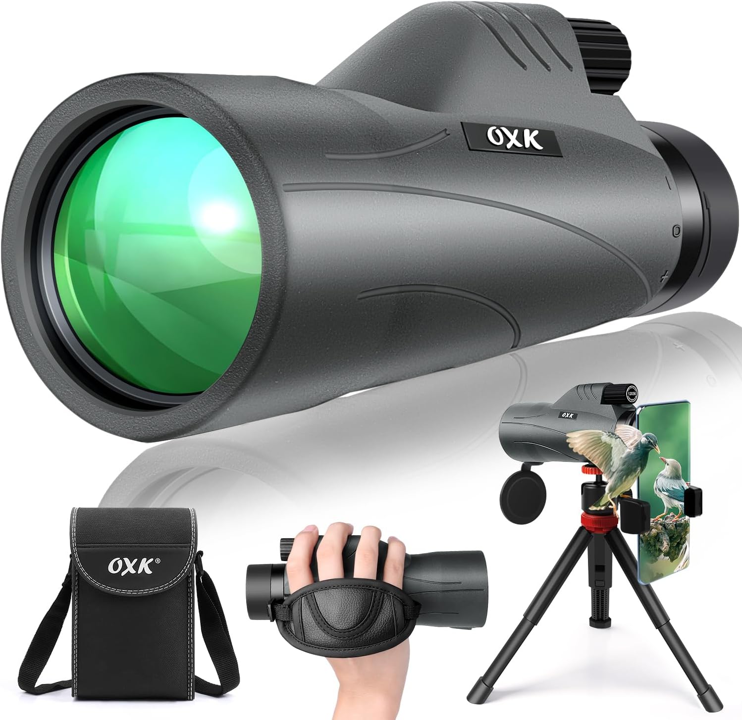 12x56 High Power Monocular Telescope with Smartphone Adapter Tripod Bag, Lightweight Monoculars for Adults with BAK4 Prism & FMC Lens, Suitable for Bird Watching Camping - Pale Grey - Image 2