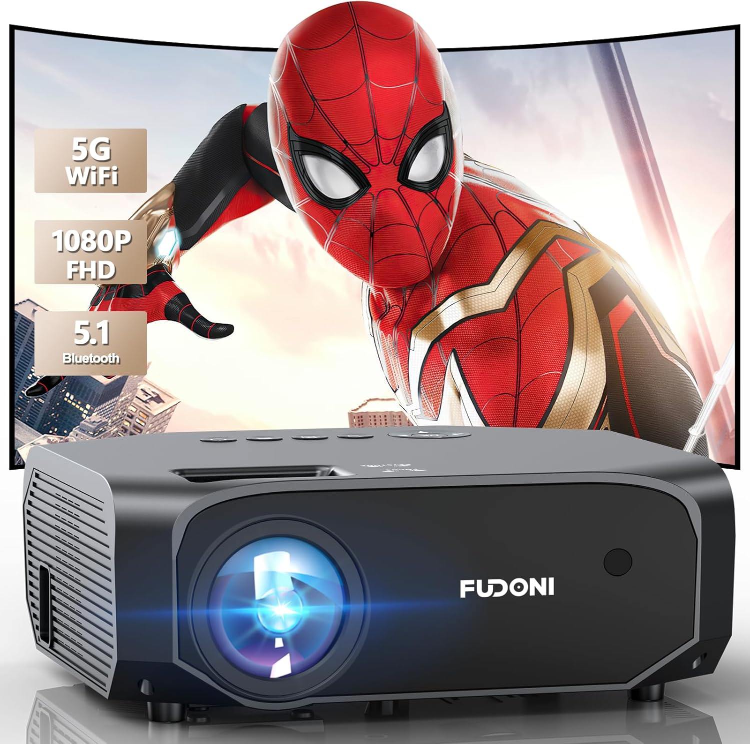 FUDONI Projector, 18000L Projector with 5G WiFi and Bluetooth Native 1080P 4K Support, Outdoor Movie Projector with Screen, Portable Home Theater Projector for iOS/Android/TV Stick/Laptop/HDMI/USB - Image 2