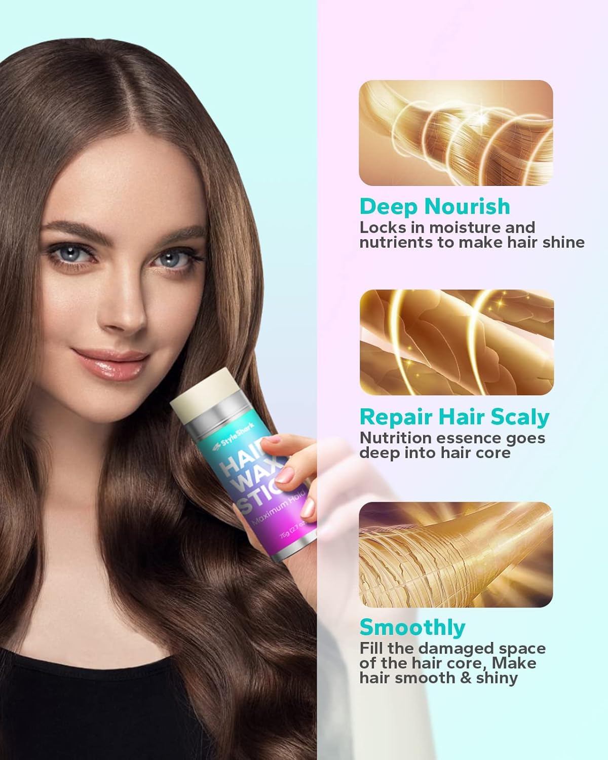 StyleShark Non-Greasy Hair Wax Stick for Styling Flyaways and Frizz - 2.7 oz Wax for Edge Control on Wigs and Hair - Image 8