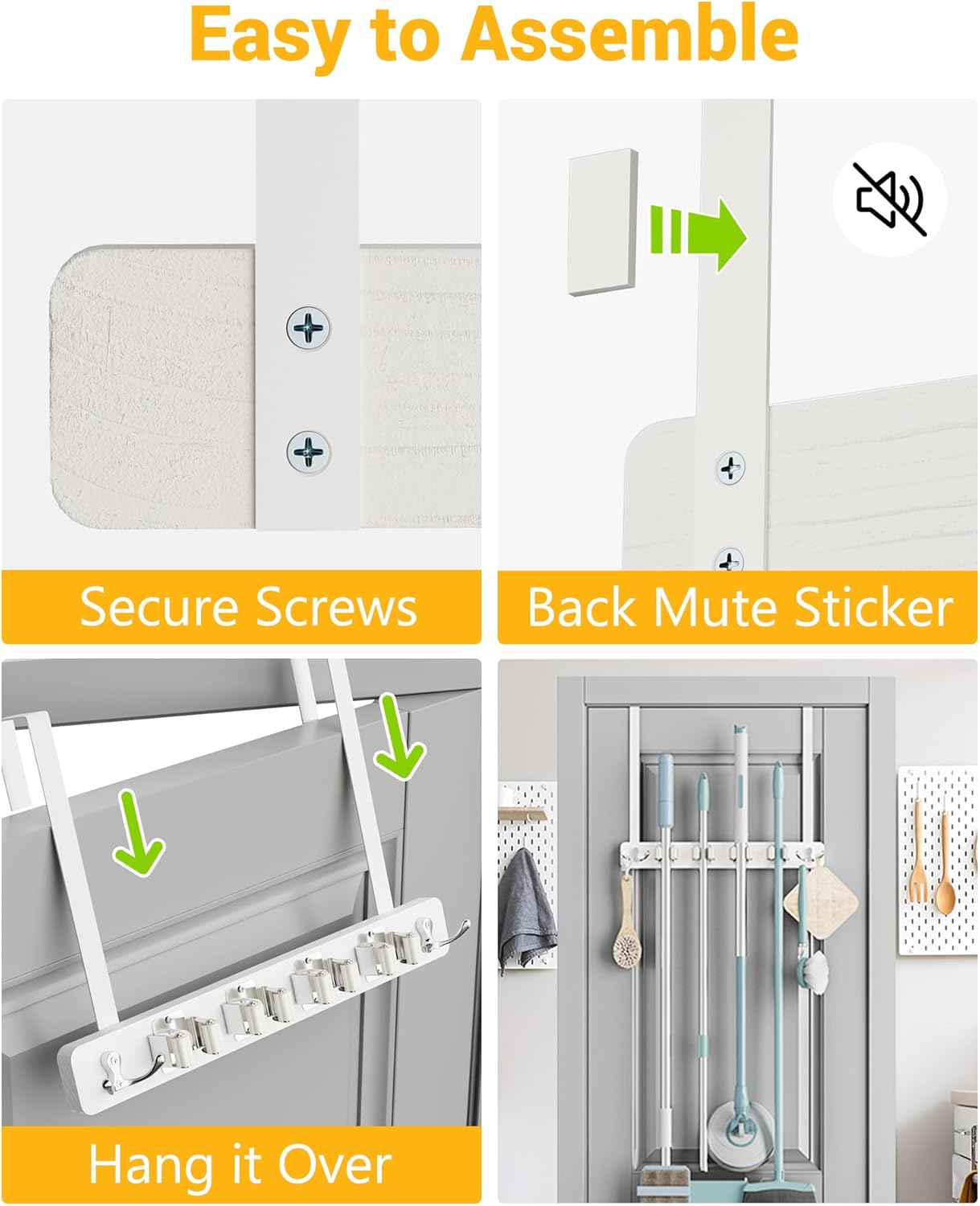 Lorbro Broom Holder Door Mount, Over the Door Broom and Mop Holder with 2 Over Door Hooks, Wood Broom Hanger, Tool Rack Organizer for Laundry, Garage, Closet, Kitchen Decor, 4 Slots & 4 Hooks Rustic - Image 9