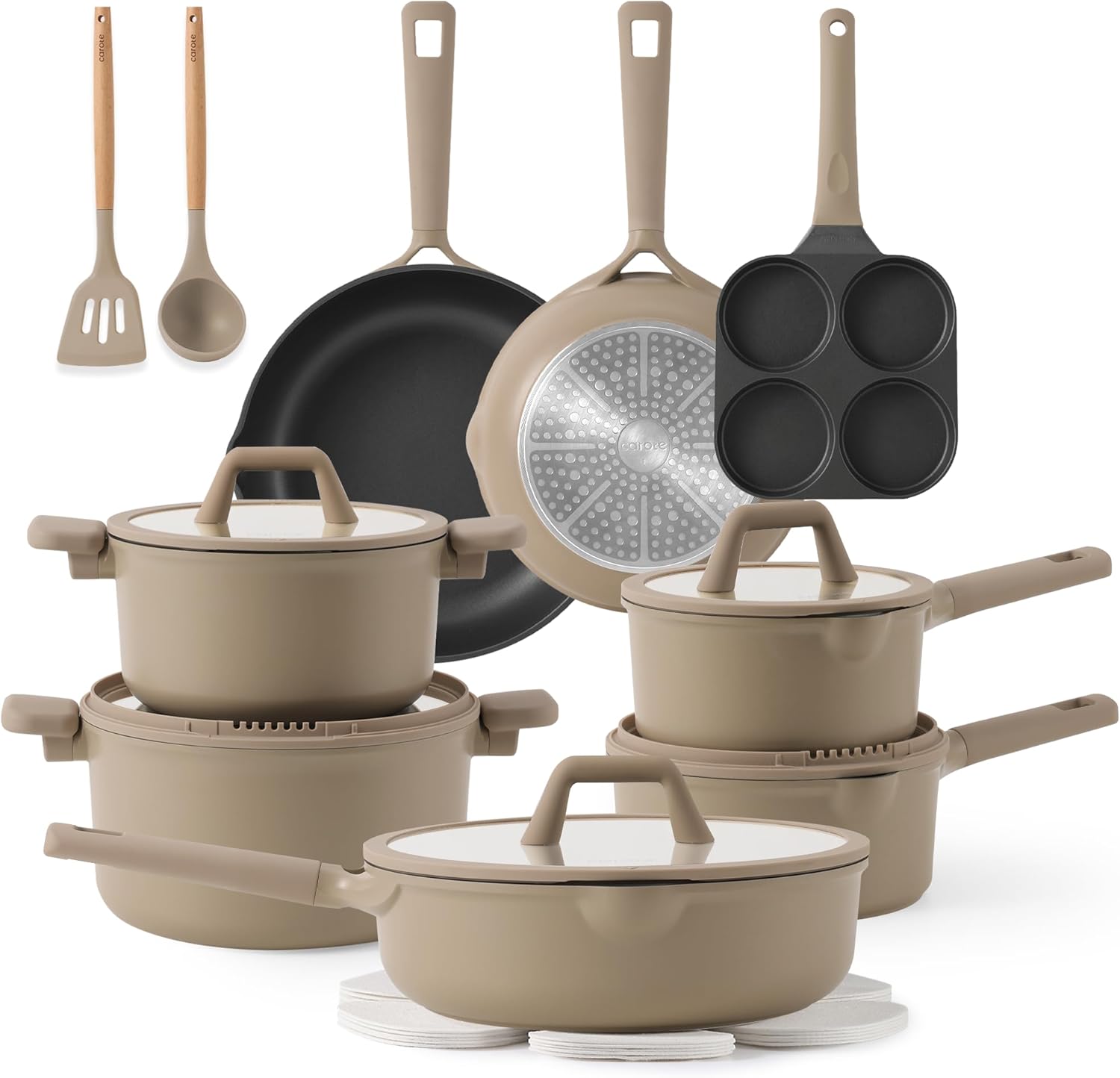CAROTE 19pcs Nonstick Cookware Set, Pots and Pans Set Non Stick, kitchen Cooking Set, Premium Induction Cookware, Frying pan, Large Capacity Granite, Brown - Image 2
