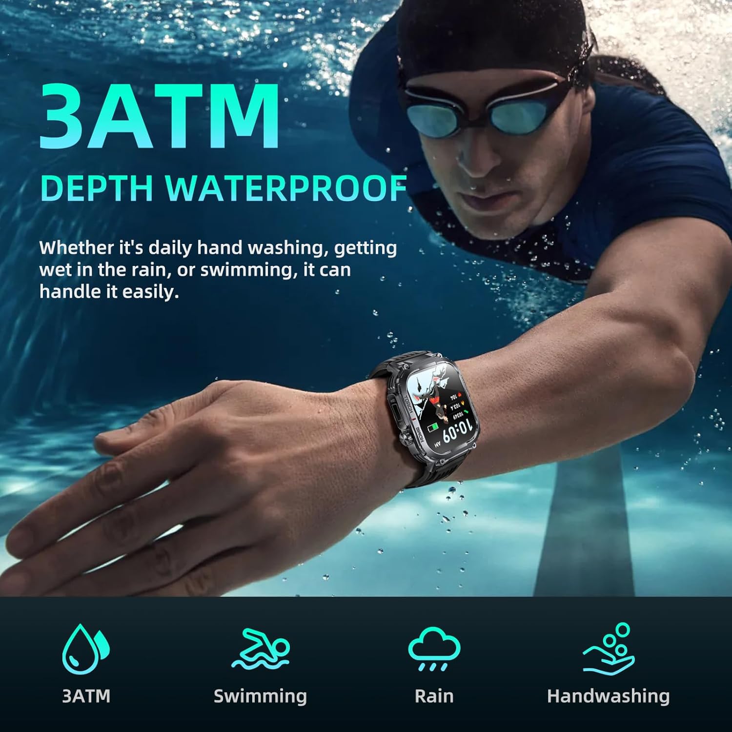 Military Smart Watch Sport Fitness Tracker, with LED Flashlight, 3ATM Waterproof, Answer/Make Calls Message Notification,Heart Rate Blood Oxygen Sleep Monitor, 2.02“ Big Screen, for iPhone/Android - Image 6