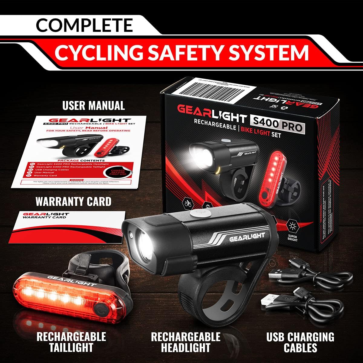 GearLight Rechargeable Bike Light, Bike Headlight and Tail Light Set, Powerful Front and Back Lights for Night Riding Safety, Night Riding Accessories, White Elephant Stocking Stuffer for Men - Image 8