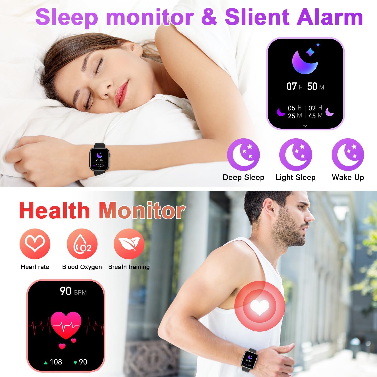 Smart Watch for Men Women Fitness: Waterproof Make/Answer Call Smart Watches for Men Digital Mens Watches Running Step Tracker Smartwatch Android Phones iPhone Samsung Compatible Heart Rate Monitor - Image 4