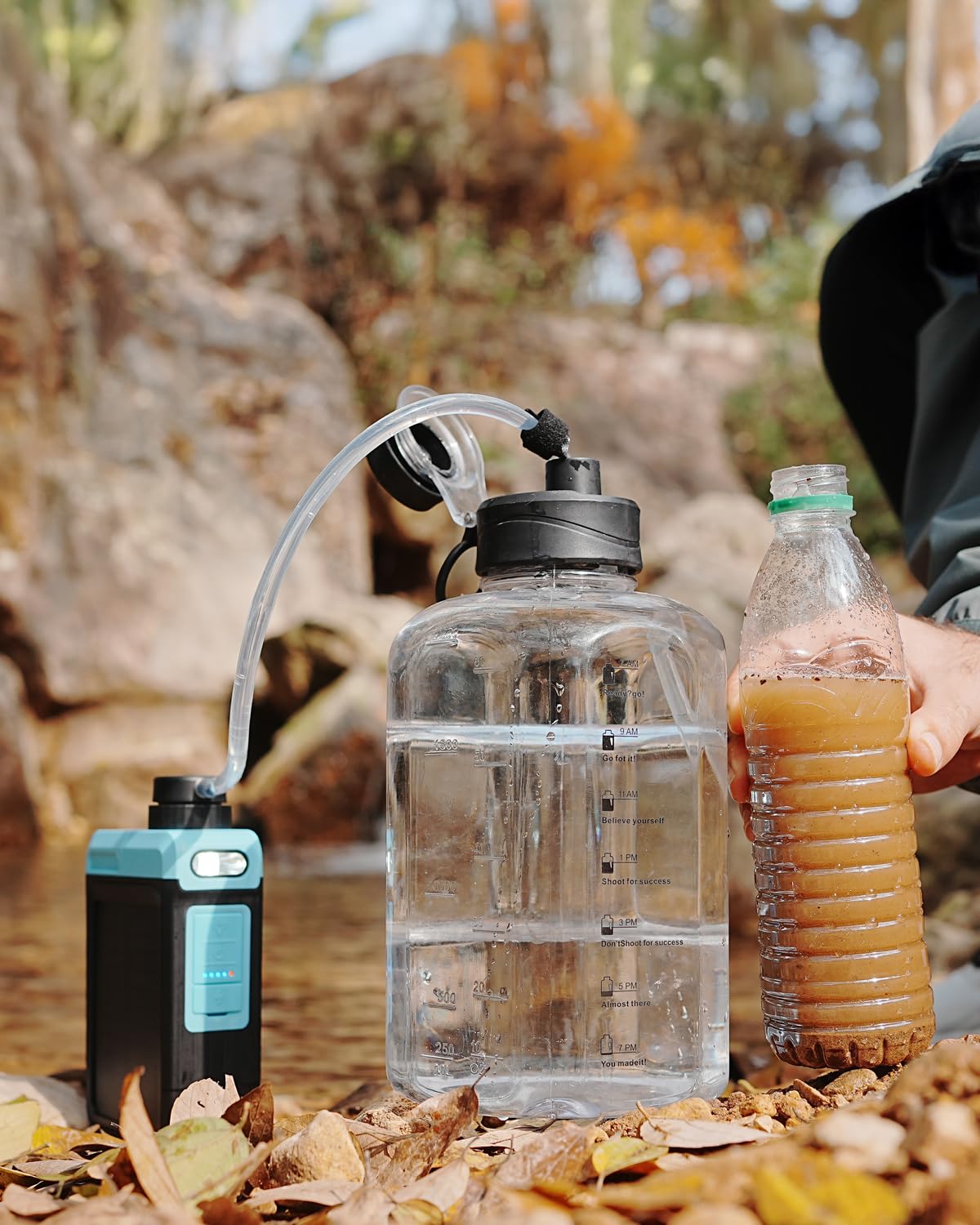 3-in-1 Solar Electric Water Filter with Hand Pump - Camping Water Filtration System Survival, Portable Water Purifier with Emergency Light, Survival Kit for Hiking Travel Backpacking Hunting - Image 12