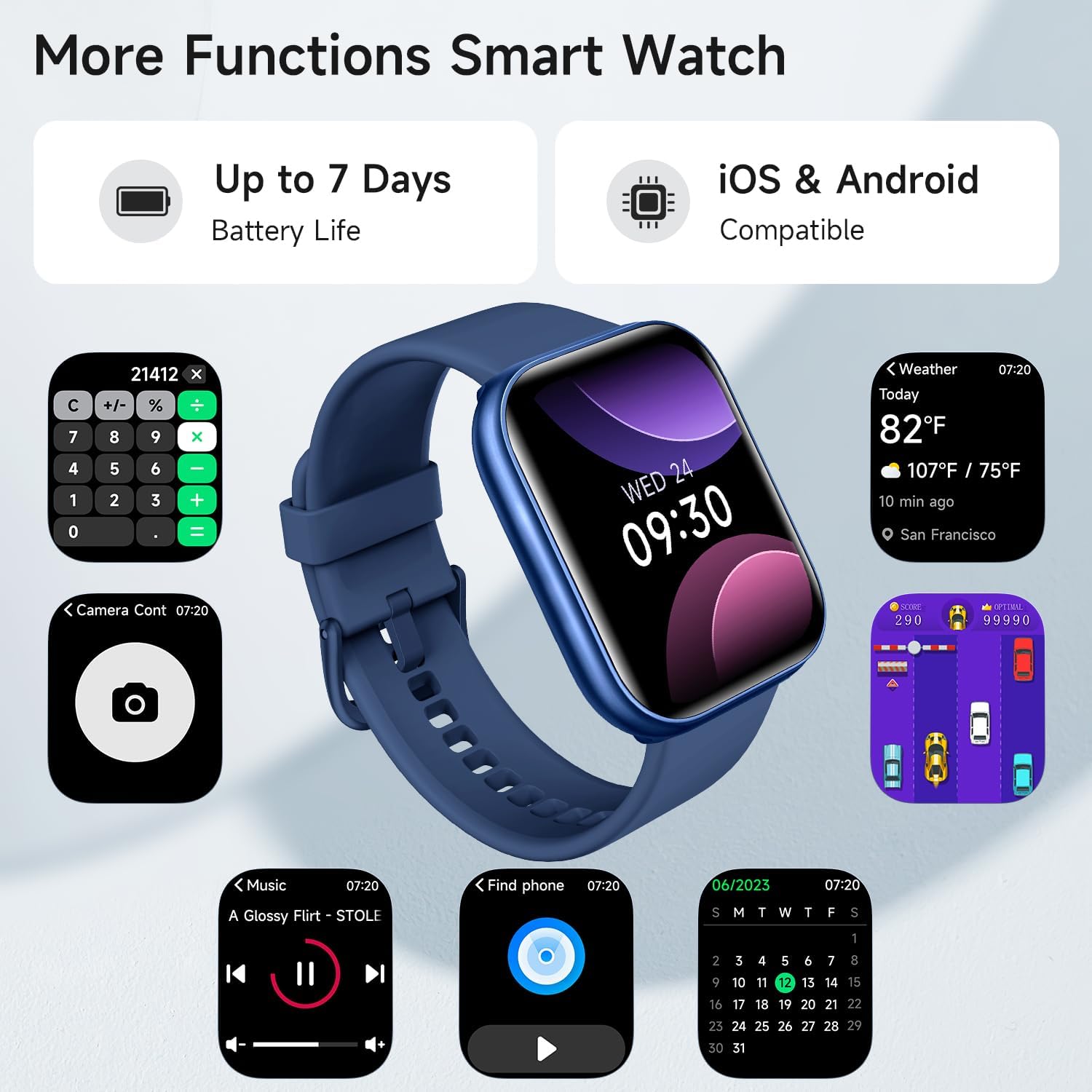 Smart Watch for Android iOS Phones, 1.91’’ HD Display Smartwatch for Women Men Built-in Alexa(Answer/Make Calls), Fitness&Sleep Tracker, Heart Rate Monitor, 115+ Activity Mode - Image 7