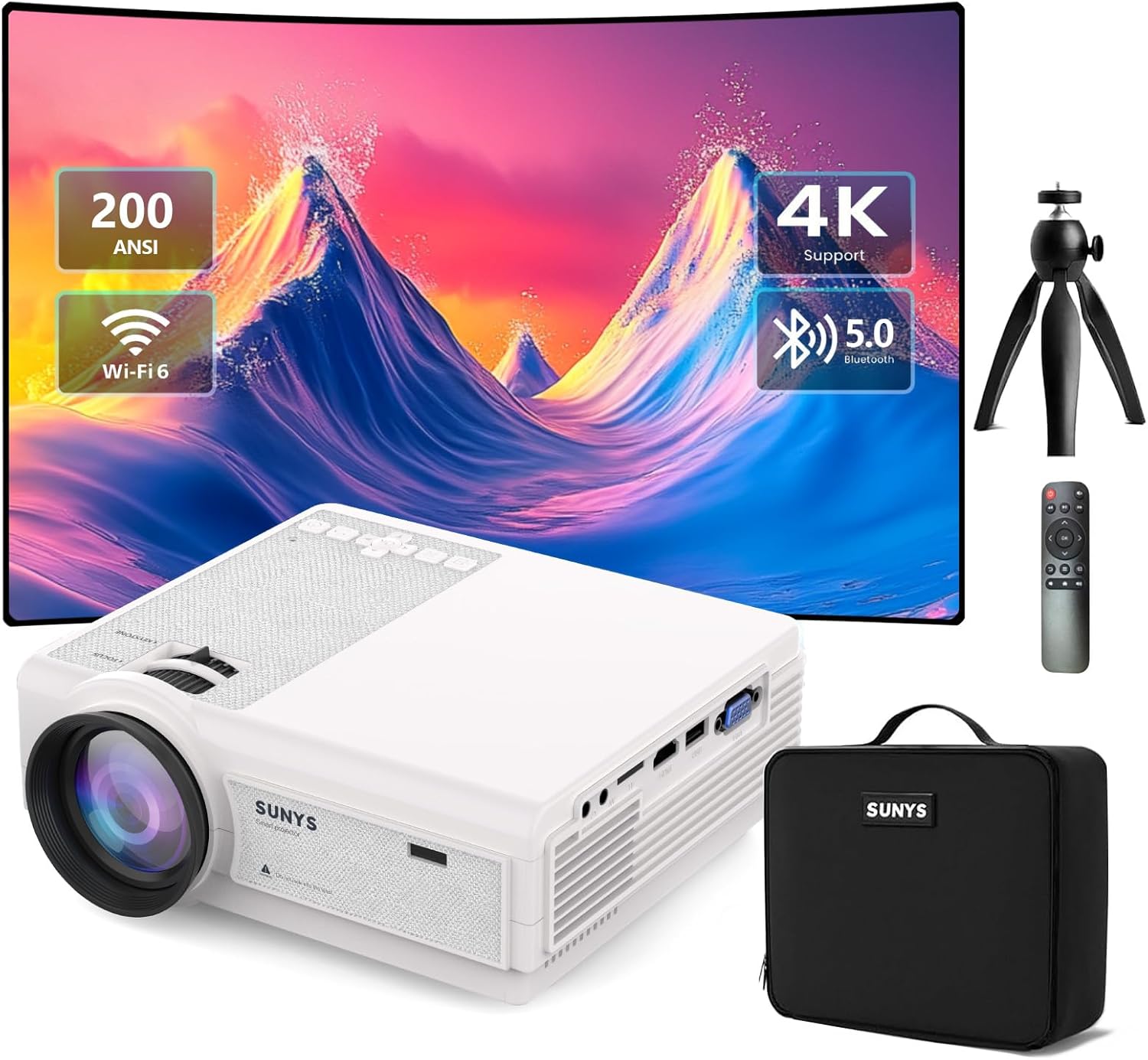 Projector with WiFi and Bluetooth, Native 1080P Full HD, Portable Movie Projector Compatible with Android/iOS/HDMI/USB (Textured Grey) - Image 2