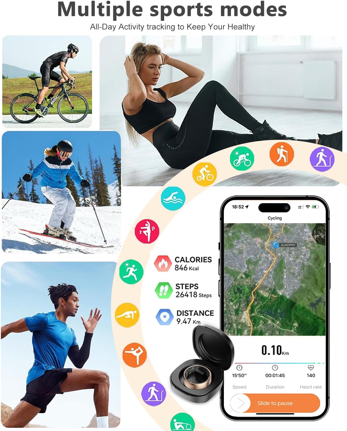 2024 New Smart Ring Health Tracker for Men Women - IP68 Waterproof Fitness Ring with Sleep Tracker/Heart Rate/Blood Oxygen/Steps/Distance/Calories, Air Gestures, Charging case Up to 7-Day - Image 5