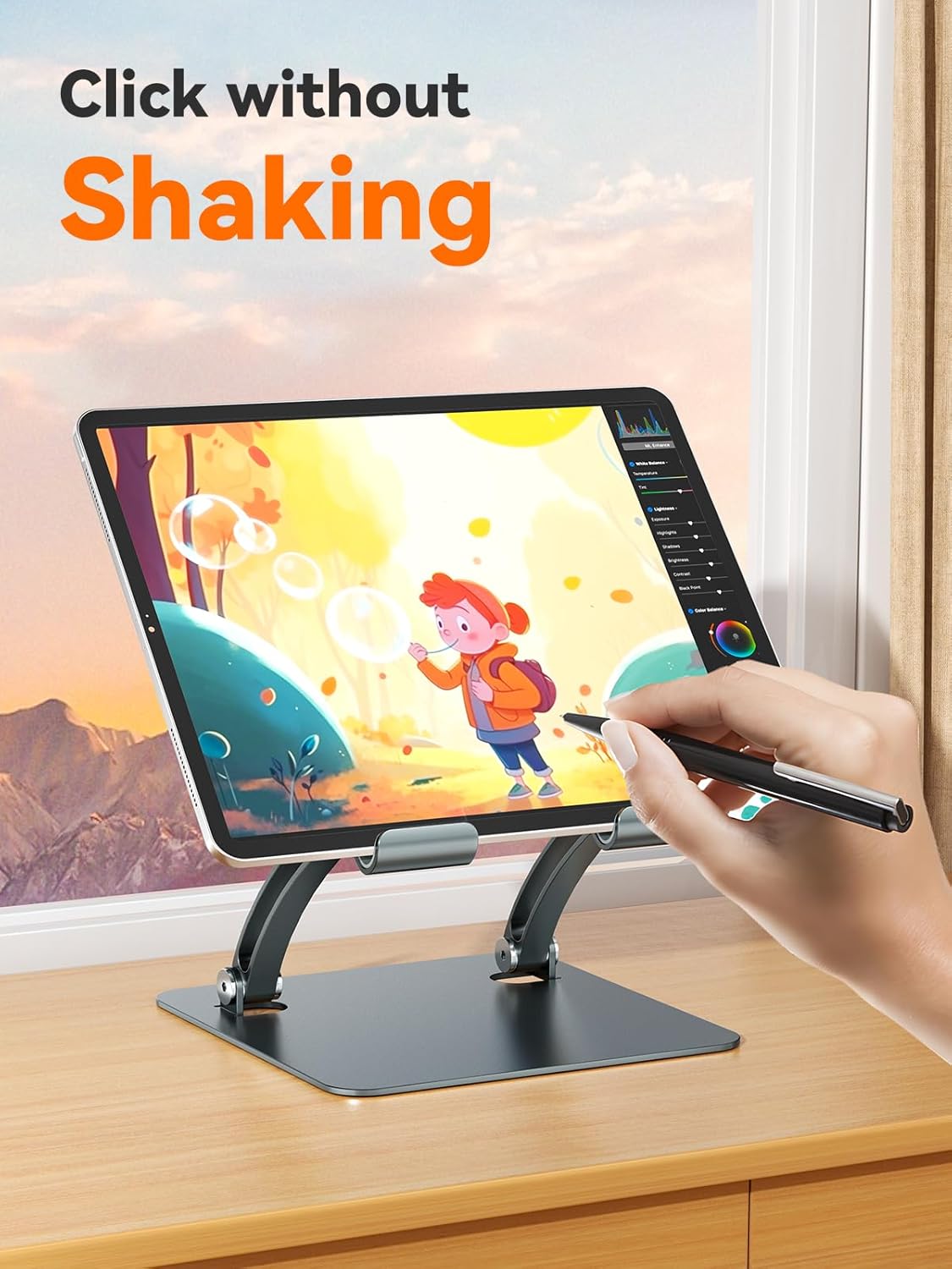 tounee Tablet Holder Stand, Dual Rod Adjustable Aluminum Desktop Stand, Compatible with 4.7-16.5" iPads, Surface Tablets, Portable Monitors, Kindle & More (Gray) - Image 4
