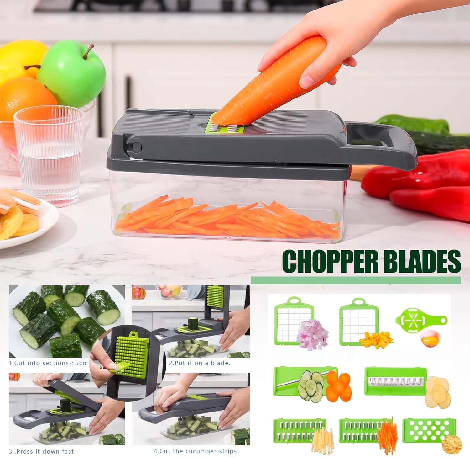 Vegetable Chopper,17 in 1 Kitchen Gadgets Accessories,Food Salad Chopper Vegetable Cutter,Mandolin,Onion Veggie Chopper with Container,Vegetable Slicer,Dicer Chopper Box for Fruit,Potato,Tomato - Image 5