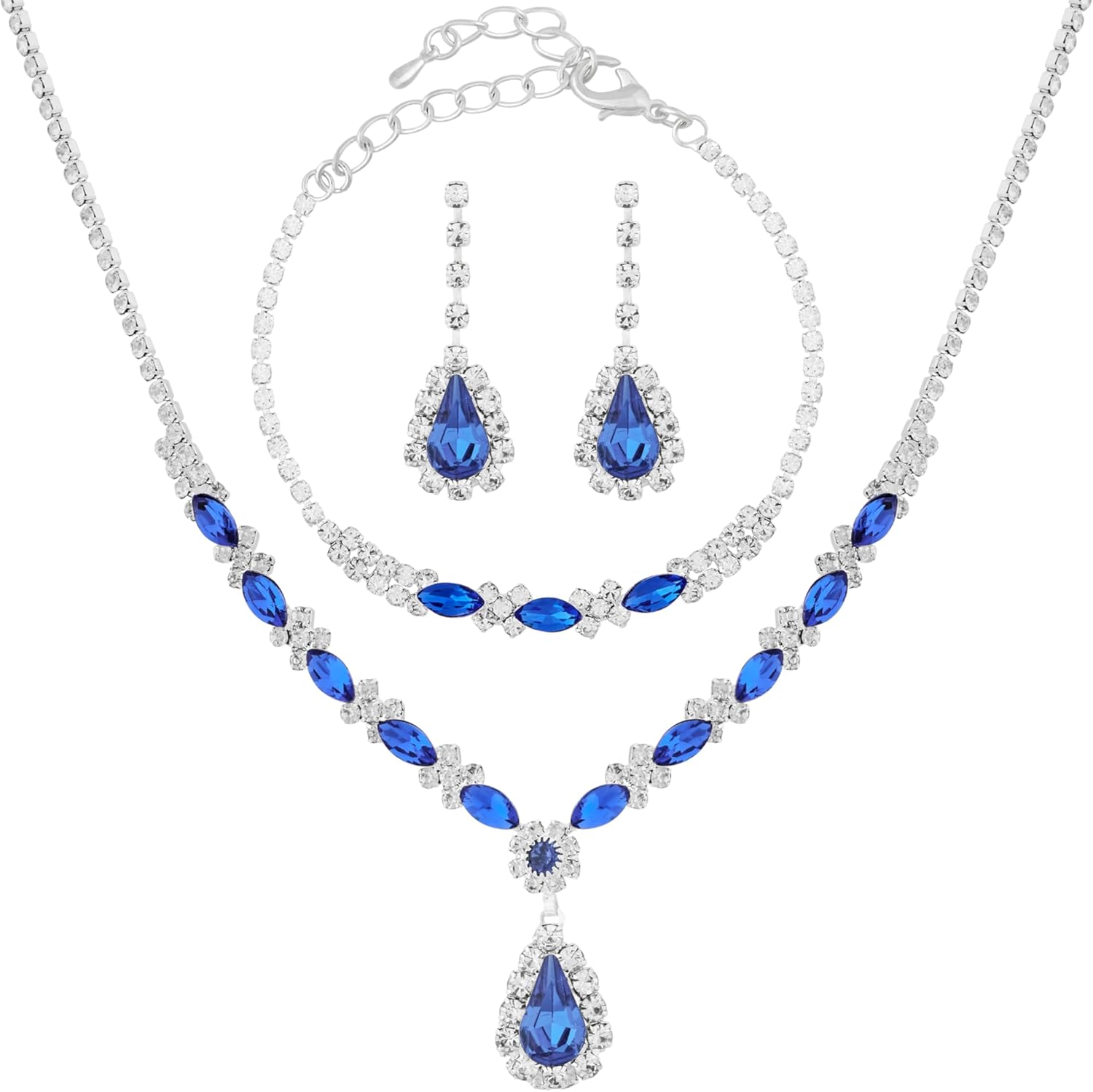 Sacina Bridesmaid Jewelry Set, Teardrop Rhinestone Necklace, Bracelet and Earrings Set, Wedding Jewelry, Vintage Necklace, Christmas Jewelry Gift - Image 2