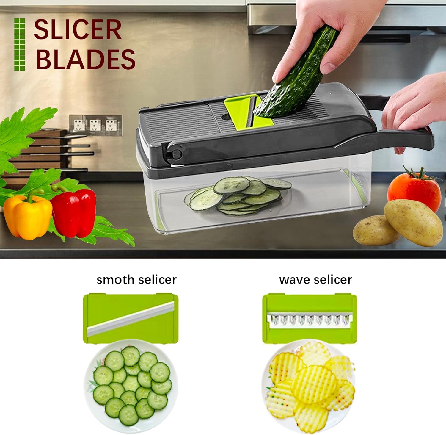Multifunctional15-in-1 vegetable chopper With container, Pro food Vegetable Chopper and Slicer, Onion Chopper,Veggie Chopper, Vegetables Cutter, Slicer Dicer Cutter ,Easy to Clean - Image 6
