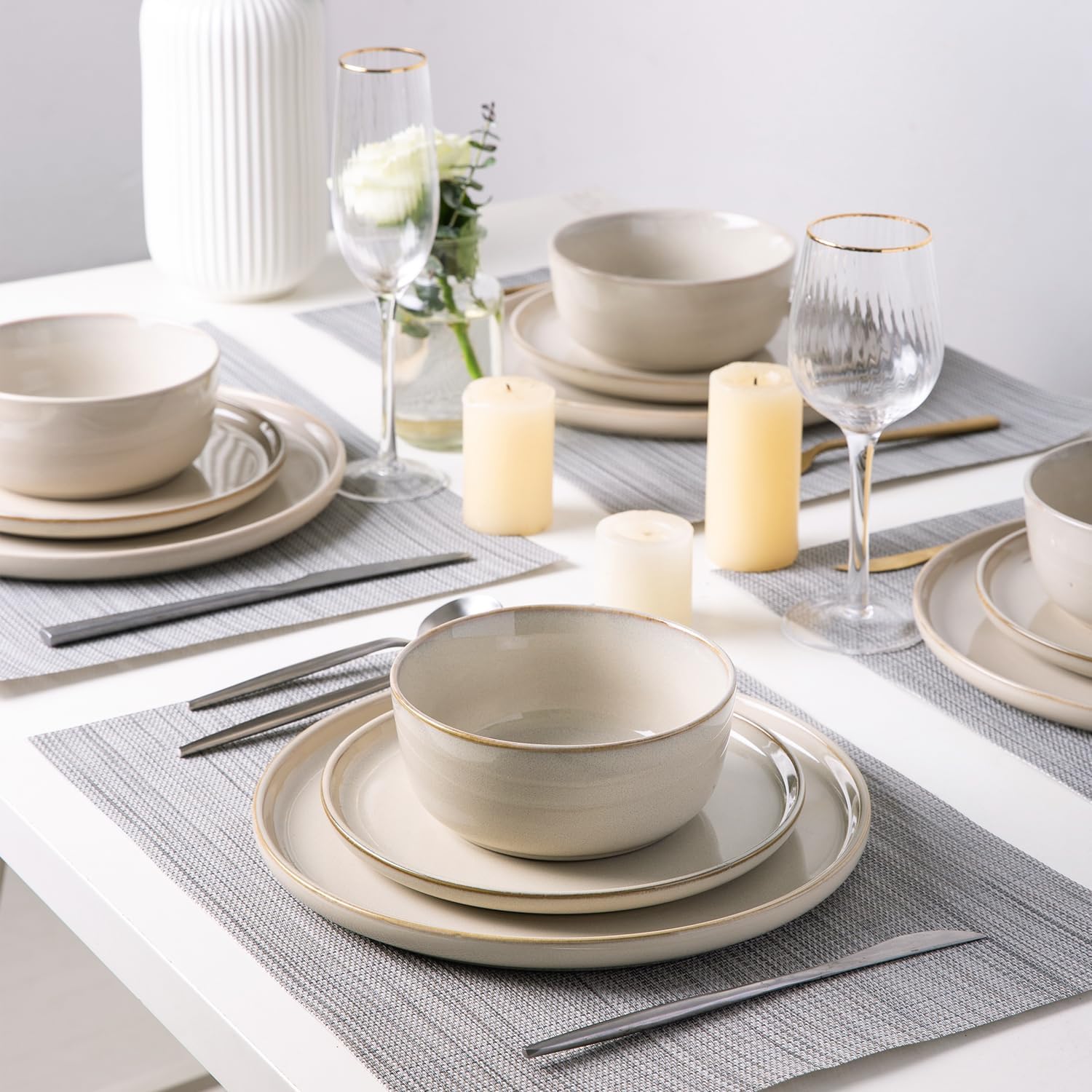 AmorArc Stoneware Dinnerware Sets for 4,Round Reactive Glaze Ceramic Plates and Bowls Set,Highly Chip and Crack Resistant | Dishwasher & Microwave Safe Dishes Set,Service for 4 (12pc) - Image 7