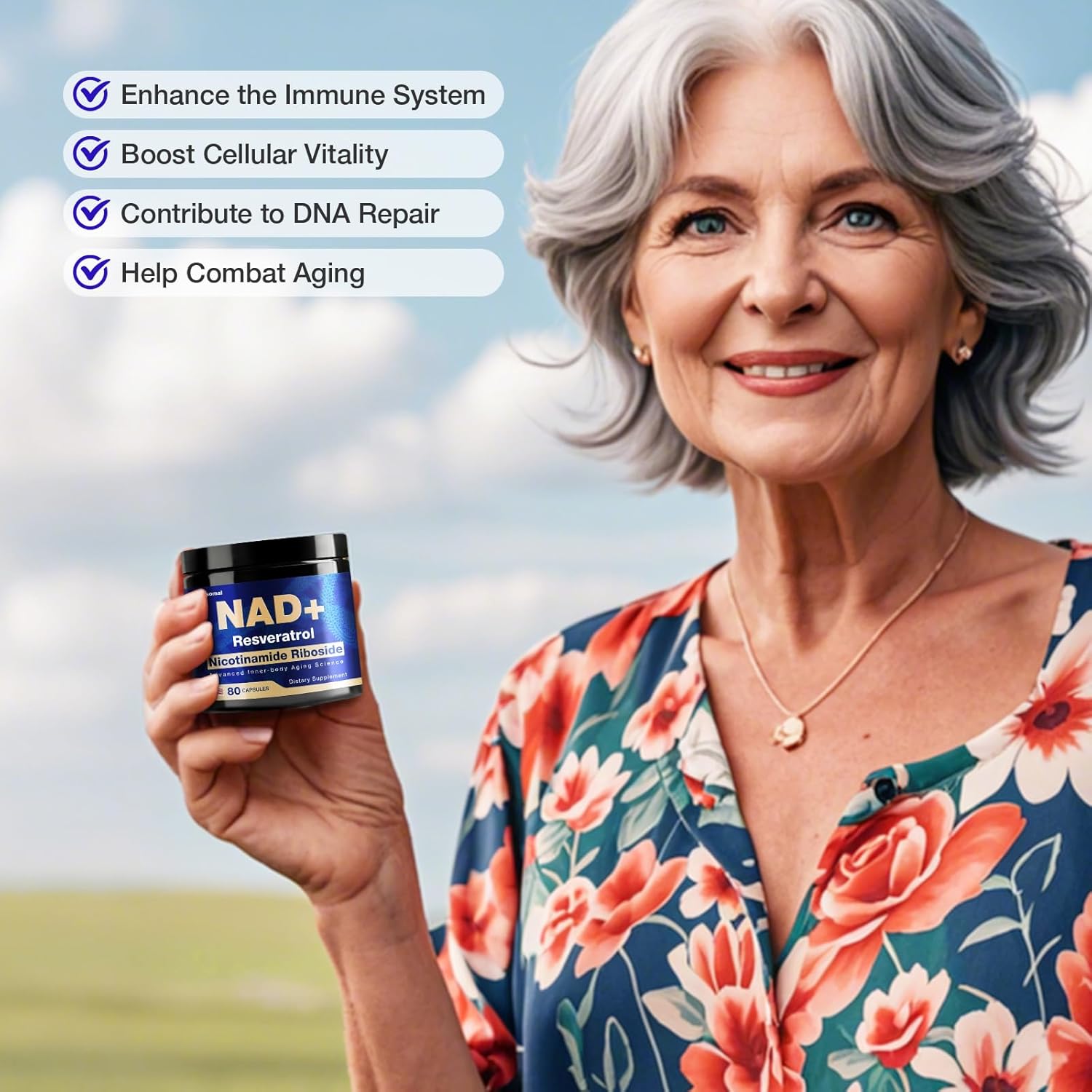 NAD Supplement - NAD Nicotinamide Riboside Resveratrol 900mg, Liposomal NAD with NR for Women and Men, Supports Cellular Energy, Anti-Aging, Brain, Muscle - 80 Capsules - Image 9