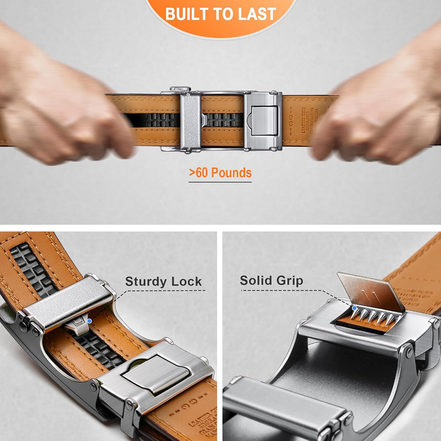 KEMISANT Mens Belt, Leather Ratchet Belt Customizable Fit,Effortless Style 35mm - Image 7