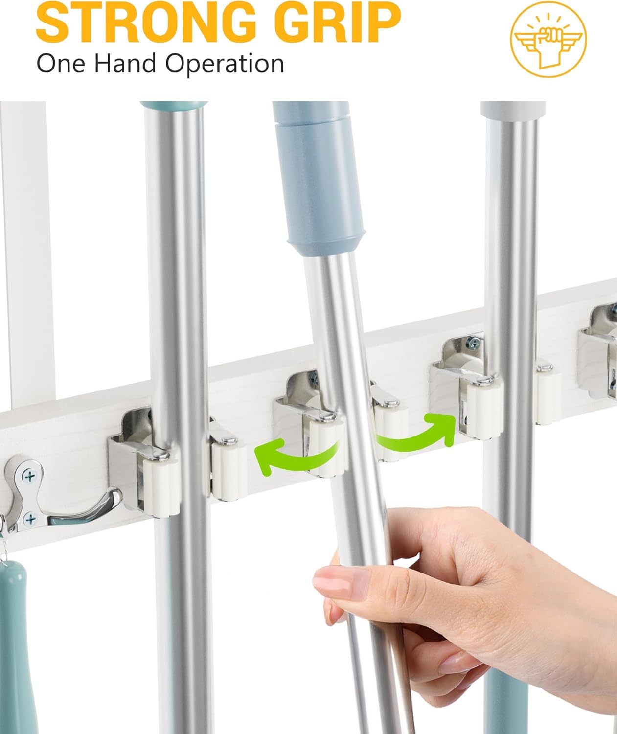 Lorbro Broom Holder Door Mount, Over the Door Broom and Mop Holder with 2 Over Door Hooks, Wood Broom Hanger, Tool Rack Organizer for Laundry, Garage, Closet, Kitchen Decor, 4 Slots & 4 Hooks Rustic - Image 6