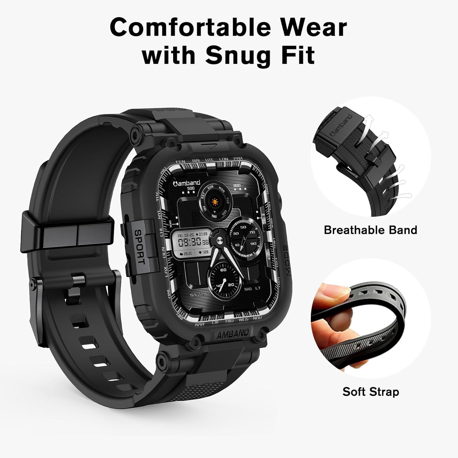 amBand Bands Case Compatible with Apple Watch Series 10 46mm for Men, M1 Sport Rugged Heavy Duty Cover Tactical Strap Military Grade Protective Bumper Protector for iWatch 46 mm Men, Black - Image 5