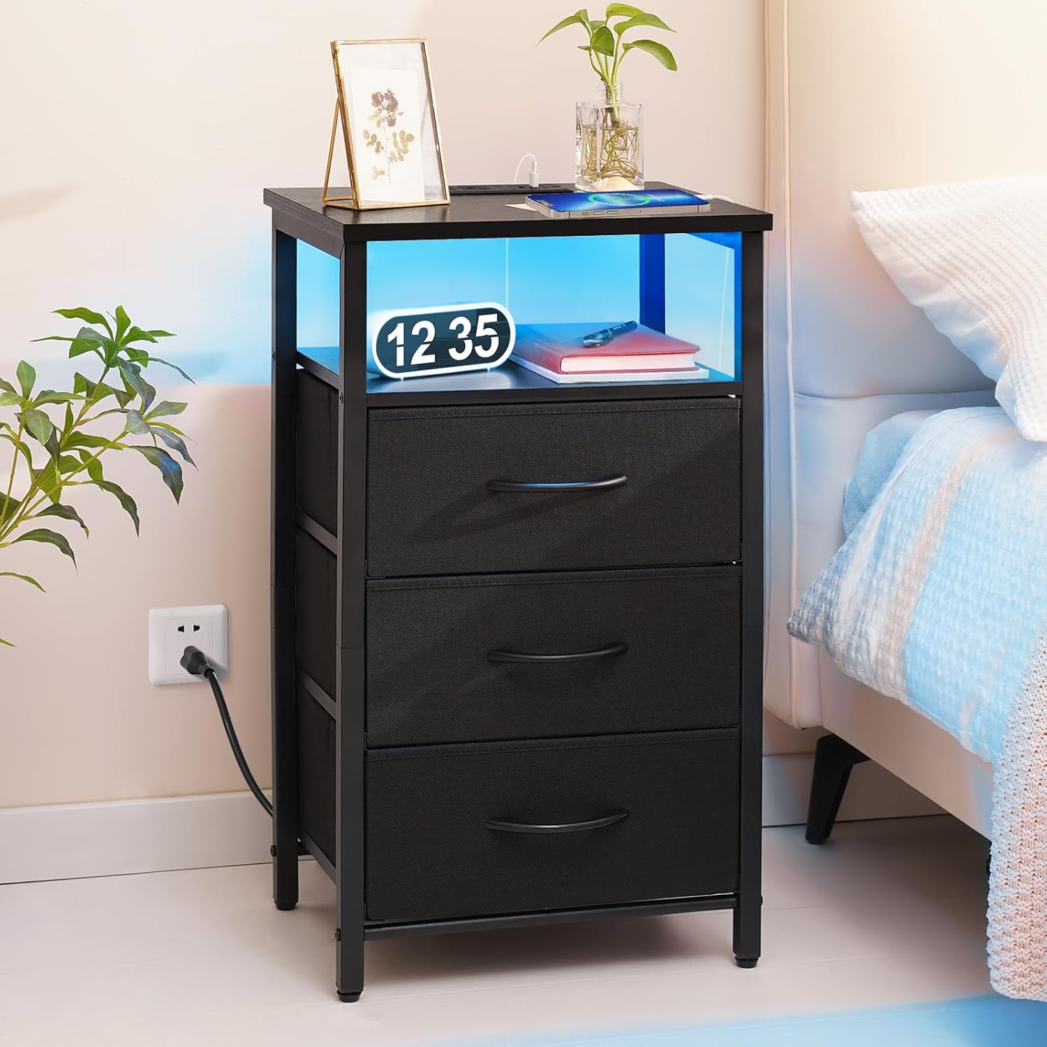 Yoobure Tree Bookshelf - 6 Shelf Retro Floor Standing Bookcase and Night Stand with Charging Station - Image 3