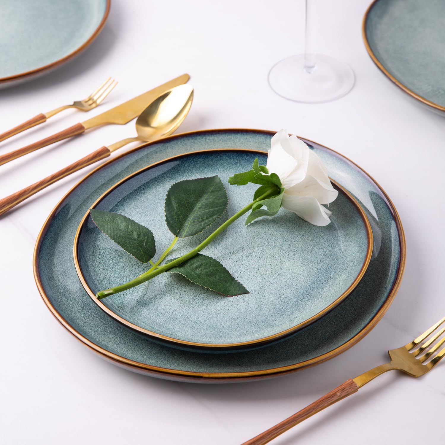 AmorArc Ceramic Dinner Plates Set of 4, 10.5 Inch Handmade Reactive Glaze Stoneware Plates, Large Rustic Shape Dinnerware Dish Set for Kitchen, Microwave & Dishwasher Safe, Scratch Resistant - Image 6