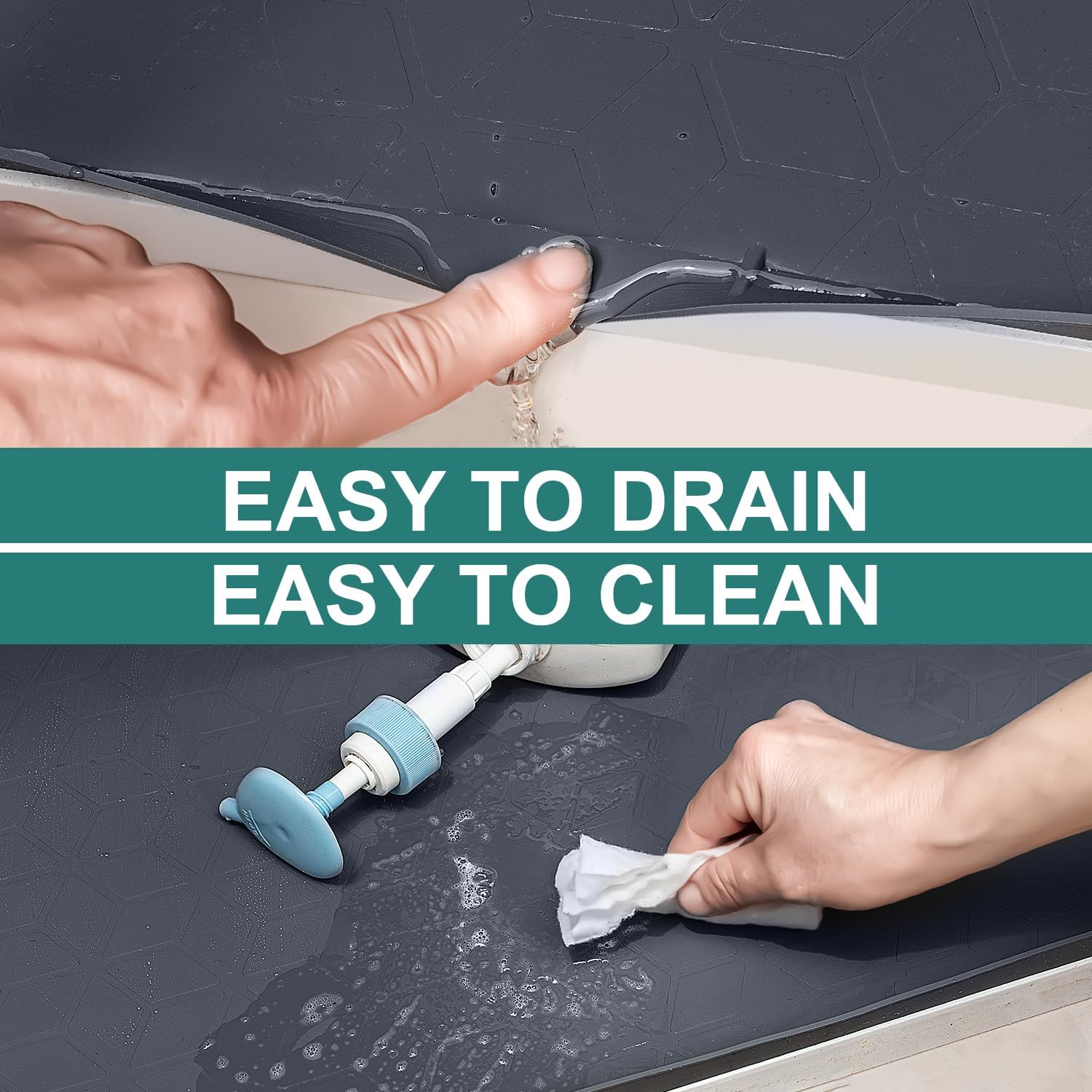 Under Sink Mat, 34" x 22" Waterproof Silicone Under Sink Tray for Kitchen & Laundry Cabinets, Kitchen Cabinet Shelf Protector, Up to 3.3 Gallons Liquid, Fits 36 inch Standard Cabinet(Grey) - Image 4